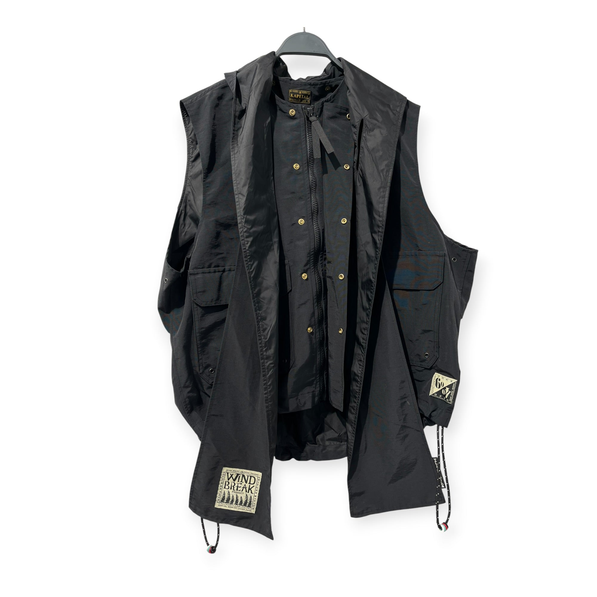 KAPITAL/Vest/3/Nylon/BLK/HOODED SCARF CARGO VEST view 2