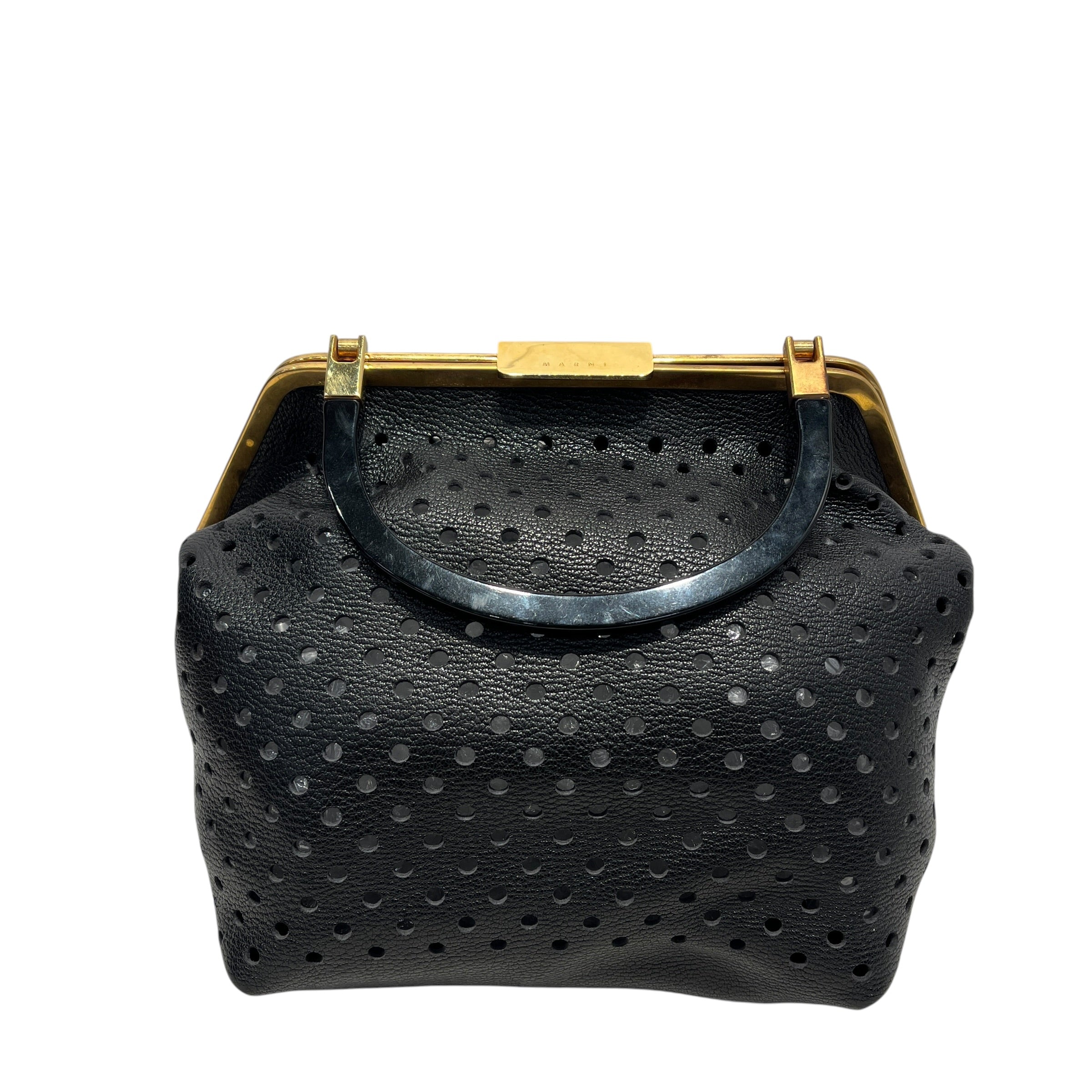 MARNI/Hand Bag/Leather/BLK/PERFORATED/GOLD/ACRYLIC HANDLE view 1