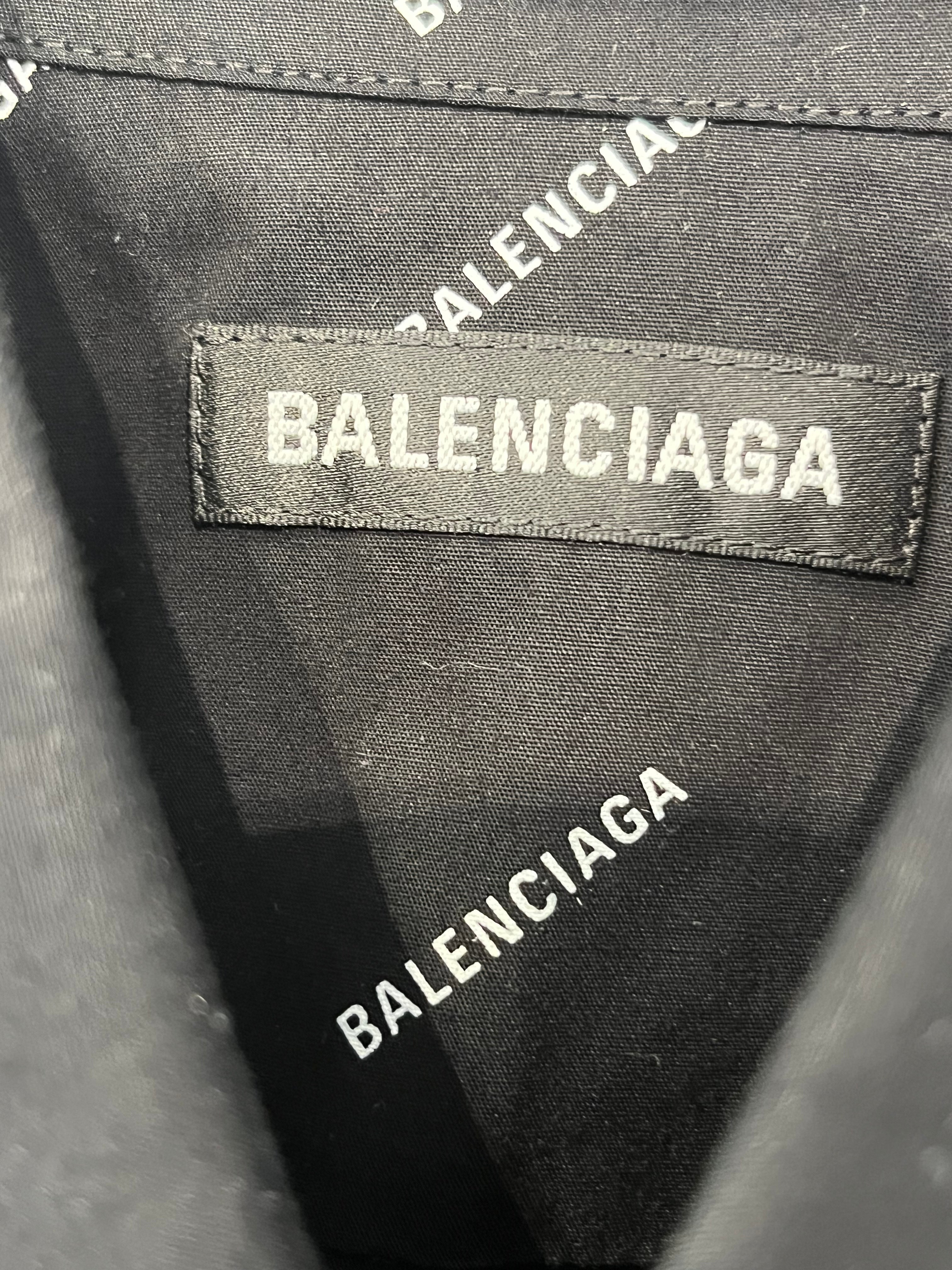 BALENCIAGA/LS Shirt/38/Cotton/BLK/Band Collar/All Over Print/CA63081 all over logo view 3