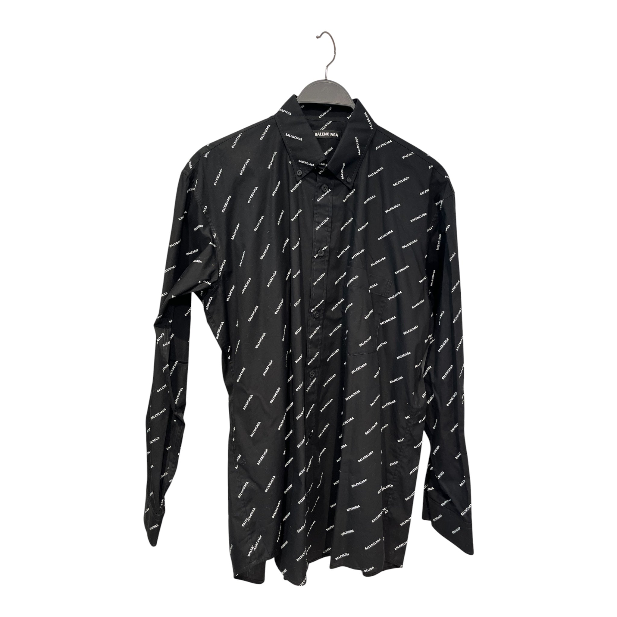 BALENCIAGA/LS Shirt/38/Cotton/BLK/Band Collar/All Over Print/CA63081 all over logo view 1