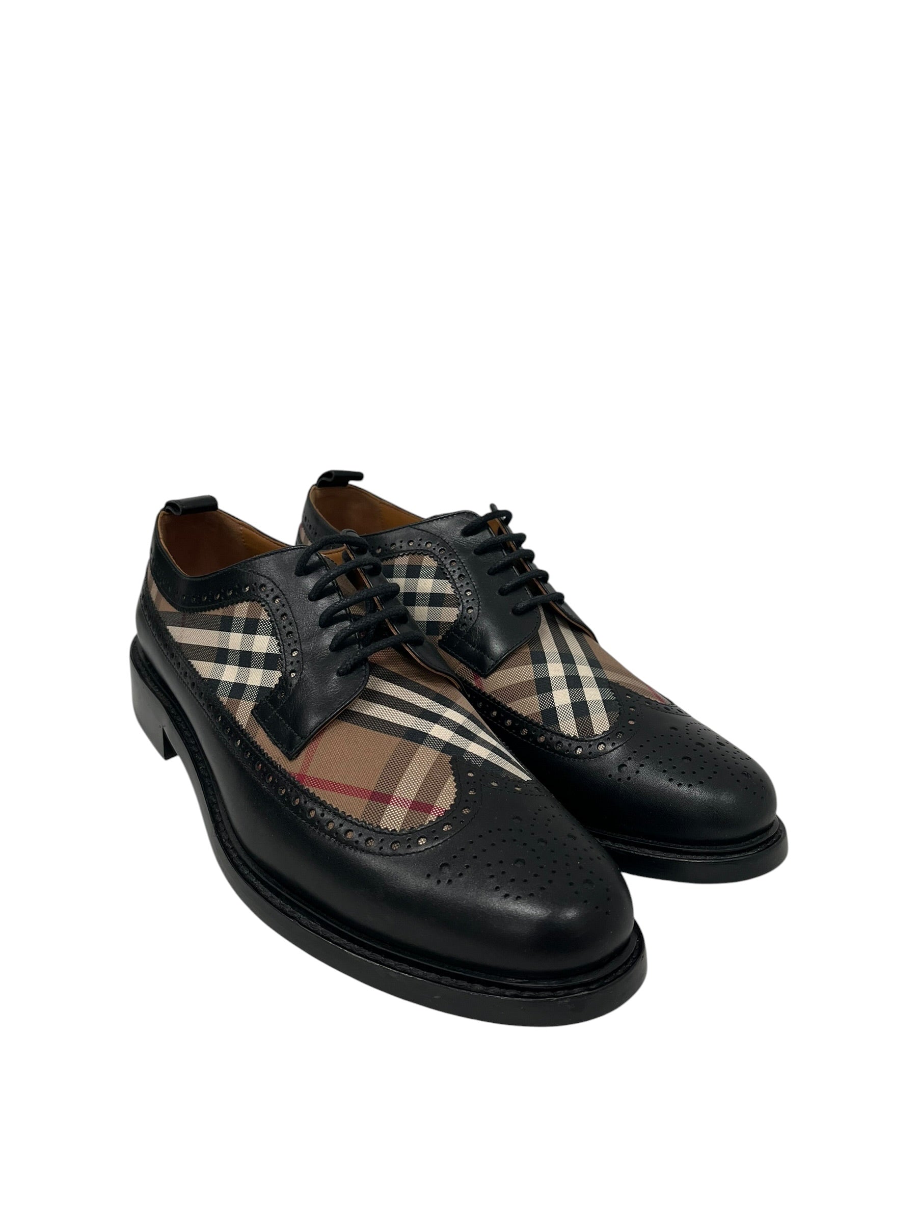 BURBERRY/Dress Shoes/US 12/Plaid/Leather/BLK/U-Tip/ARNDALE WING-TIP LACE UPS view 1