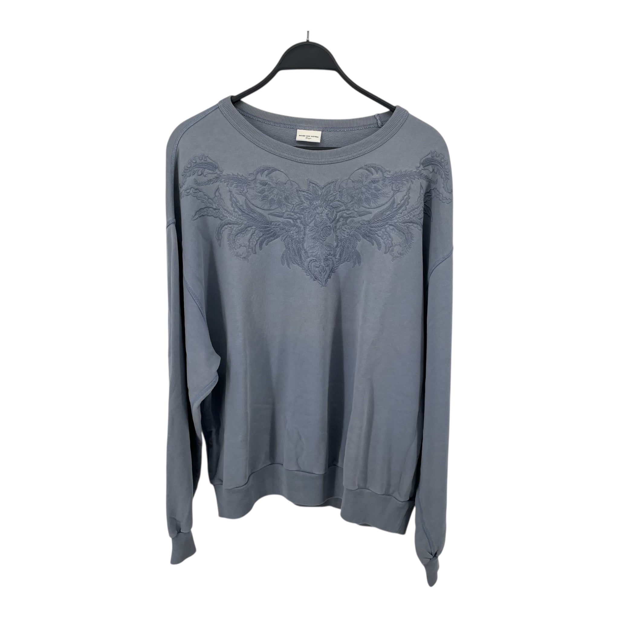 DRIES VAN NOTEN/Sweatshirt/L/Cotton/BLU/EMBROIDERED YOKE CREWNECK view 1