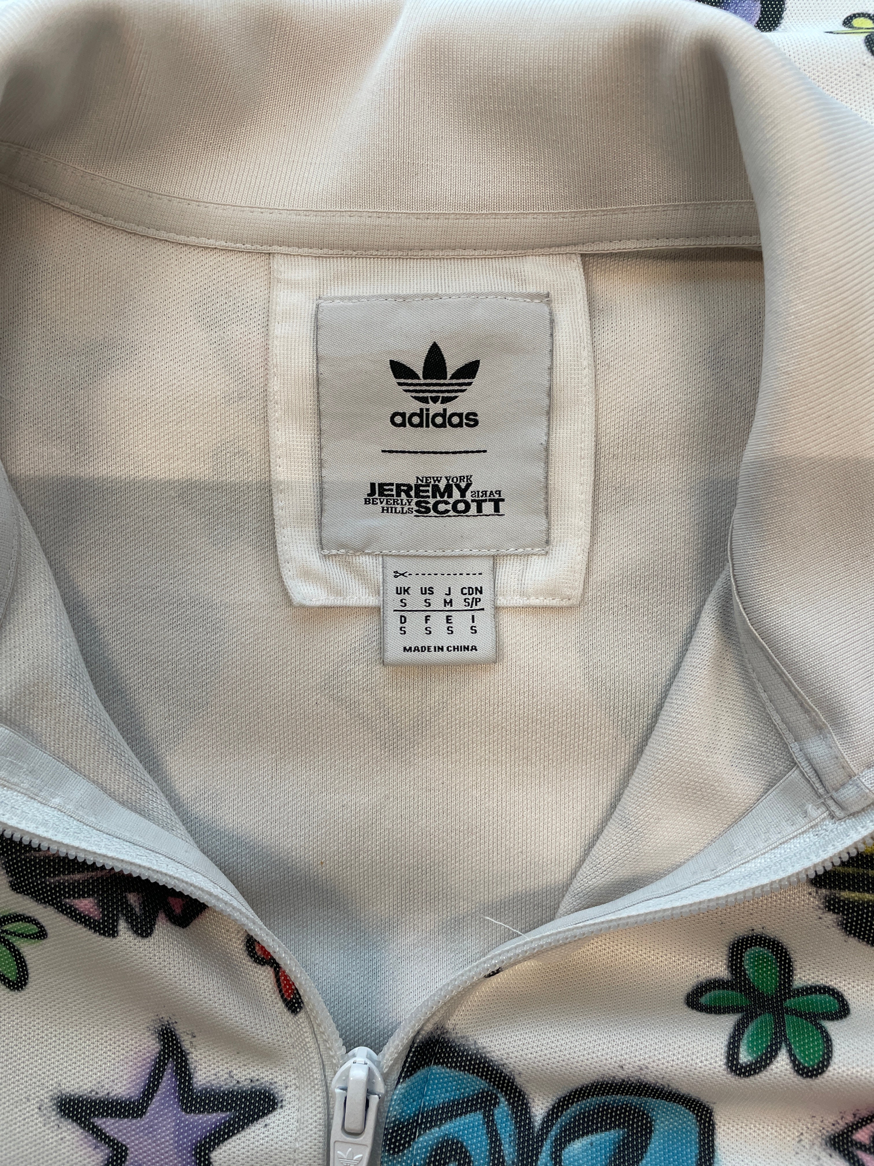 JEREMY SCOTT/Jacket/S/Polyester/WHT/All Over Print/doodle adidas logo view 3