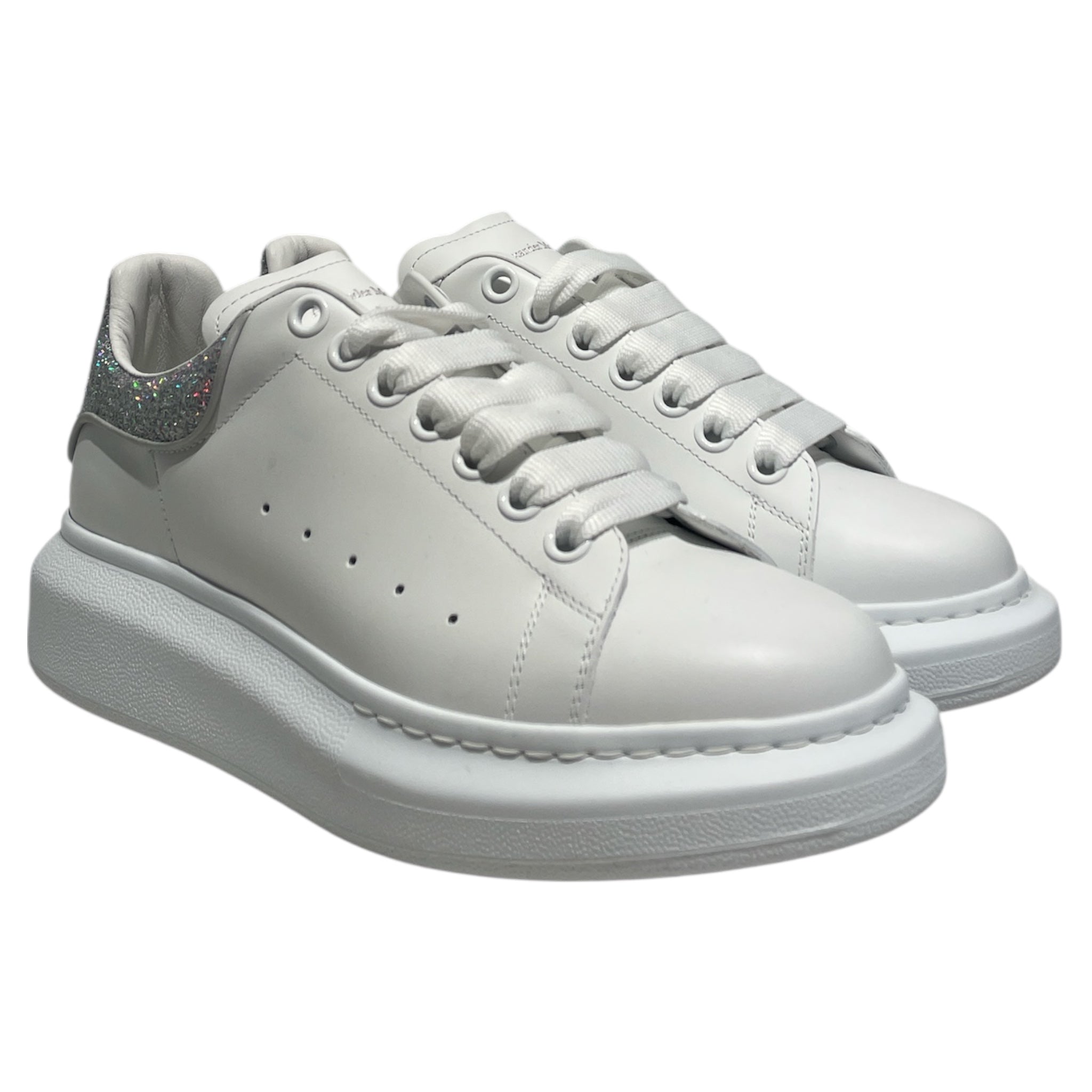 Alexander McQueen/Low-Sneakers/EU 39/Leather/WHT/glitter heel view 1
