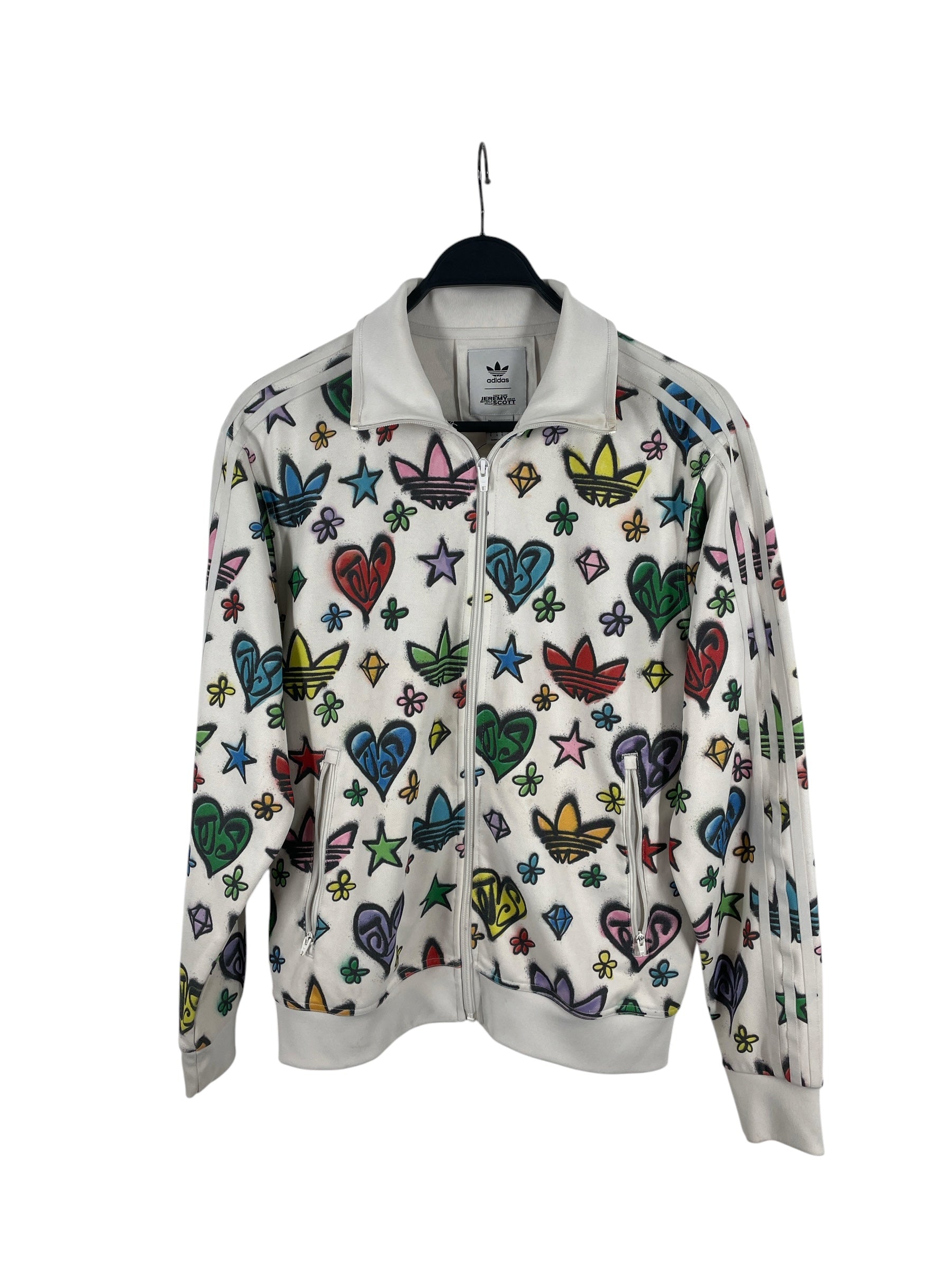 JEREMY SCOTT/Jacket/S/Polyester/WHT/All Over Print/doodle adidas logo view 1