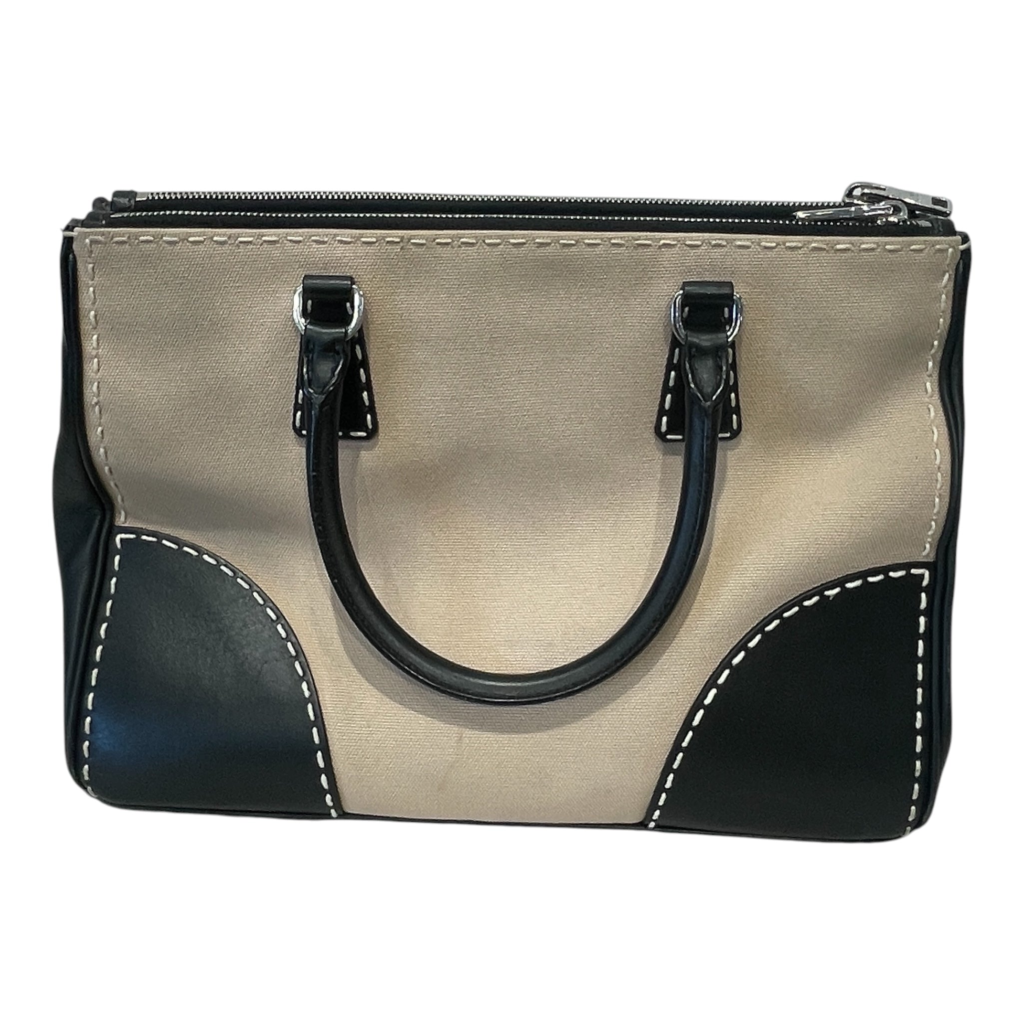 PRADA/Cross Body Bag/Leather/BLK/CANAPA CITY STITCH/BEIGE view 2