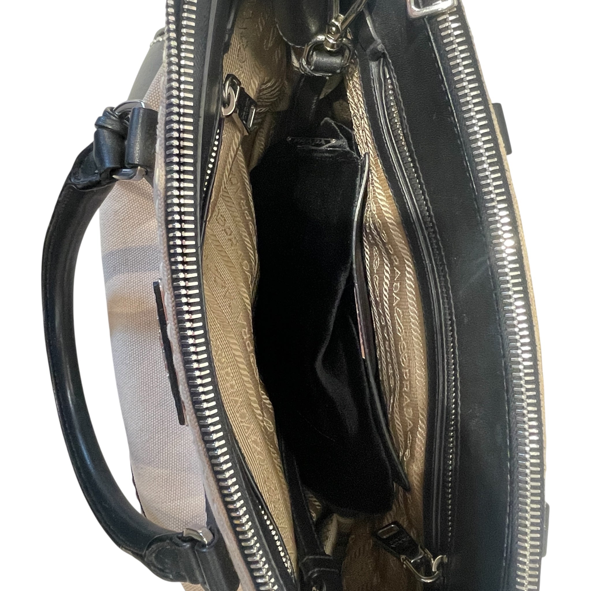 PRADA/Cross Body Bag/Leather/BLK/CANAPA CITY STITCH/BEIGE view 4