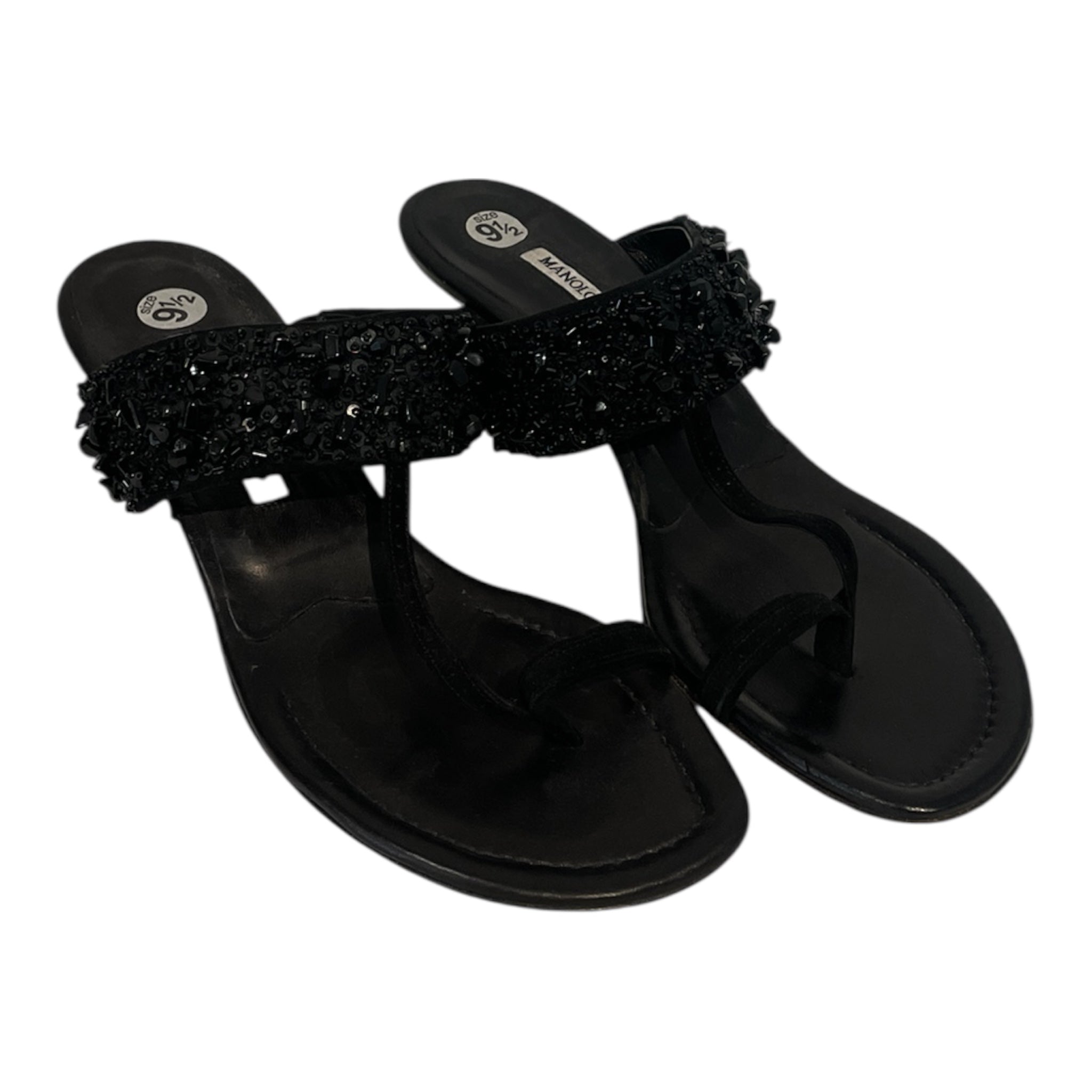 MANOLO BLAHNIK/Heels/US 9.5/Leather/BLK/manolo blanik crystal embelish view 1
