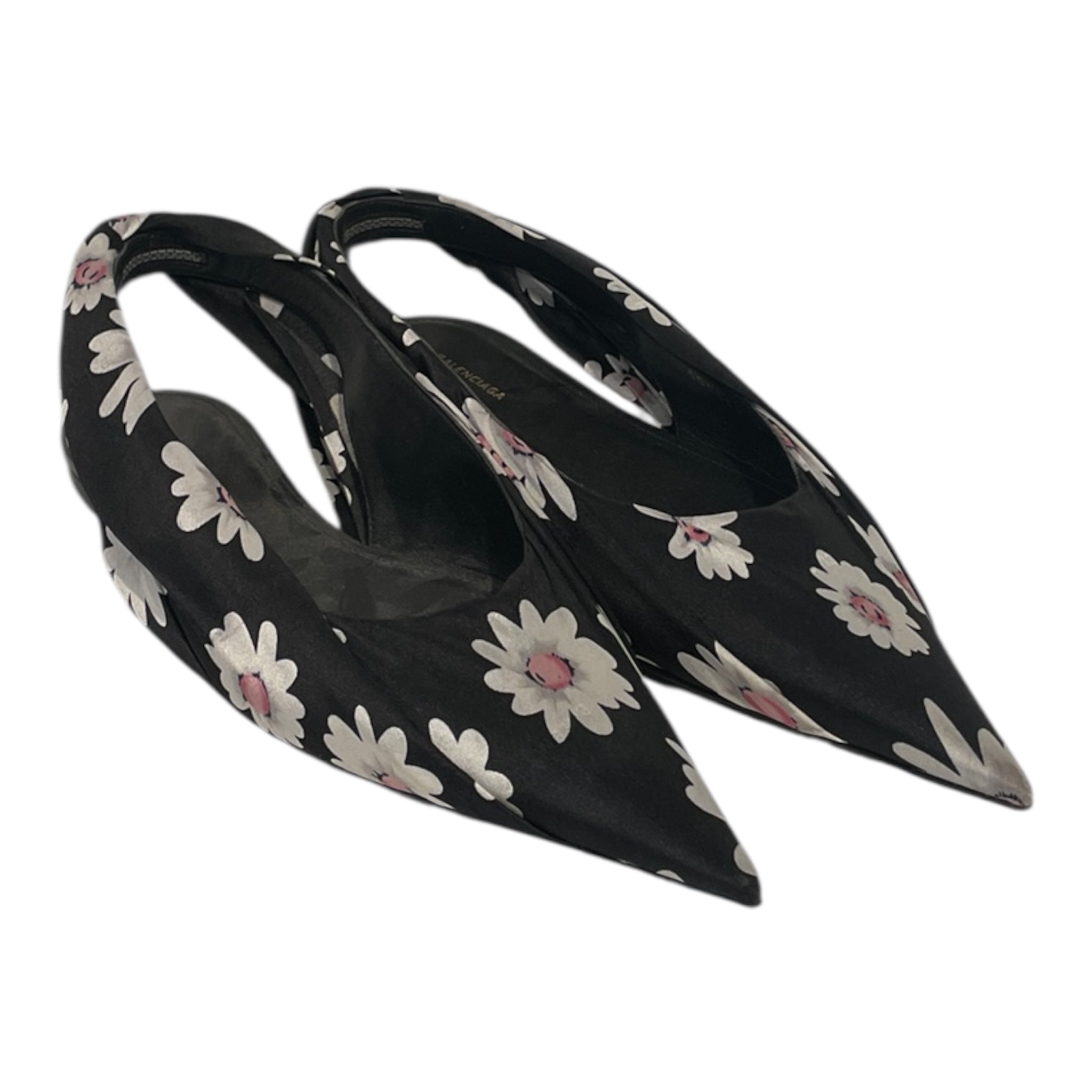BALENCIAGA/Heels/EU 37.5/Floral Pattern/Nylon/BLK/DAISEY KNIFE FLATS view 1