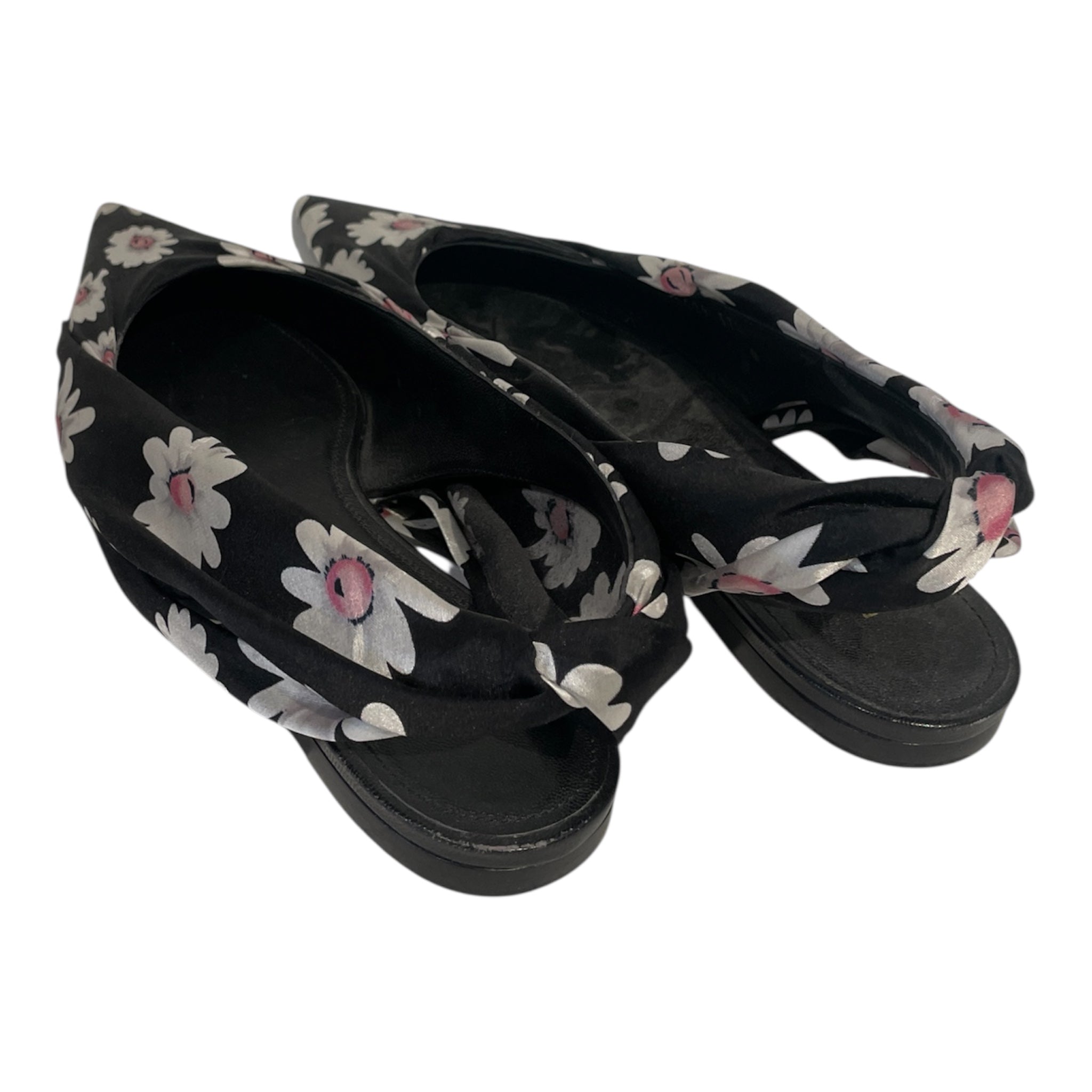 BALENCIAGA/Heels/EU 37.5/Floral Pattern/Nylon/BLK/DAISEY KNIFE FLATS view 2