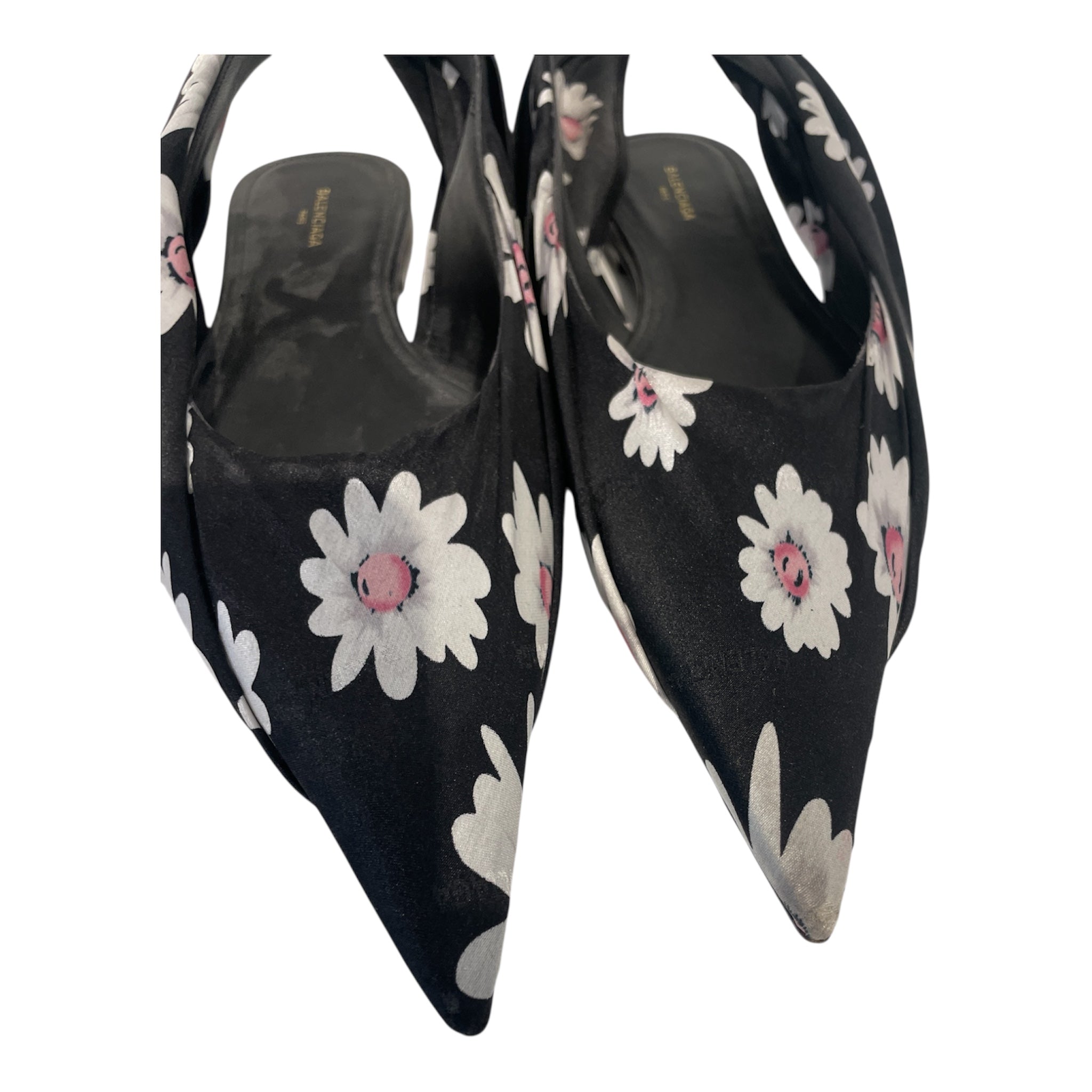 BALENCIAGA/Heels/EU 37.5/Floral Pattern/Nylon/BLK/DAISEY KNIFE FLATS view 4