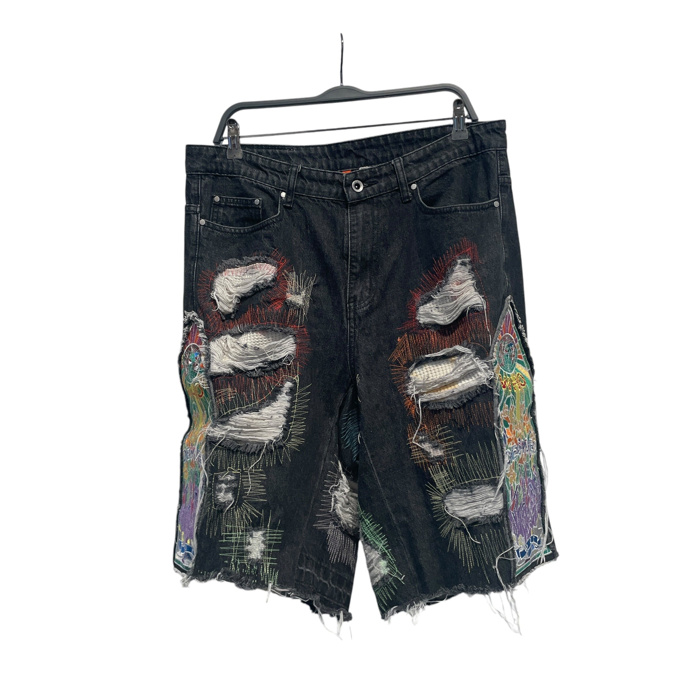 WHO DECIDES WAR/Shorts/34/Denim/BLK/All Over Print/stain glassed view 1