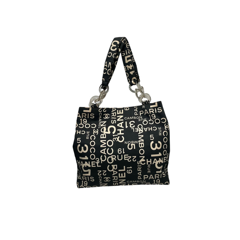 CHANEL/Tote Bag/Black/Cotton/All Over Print/