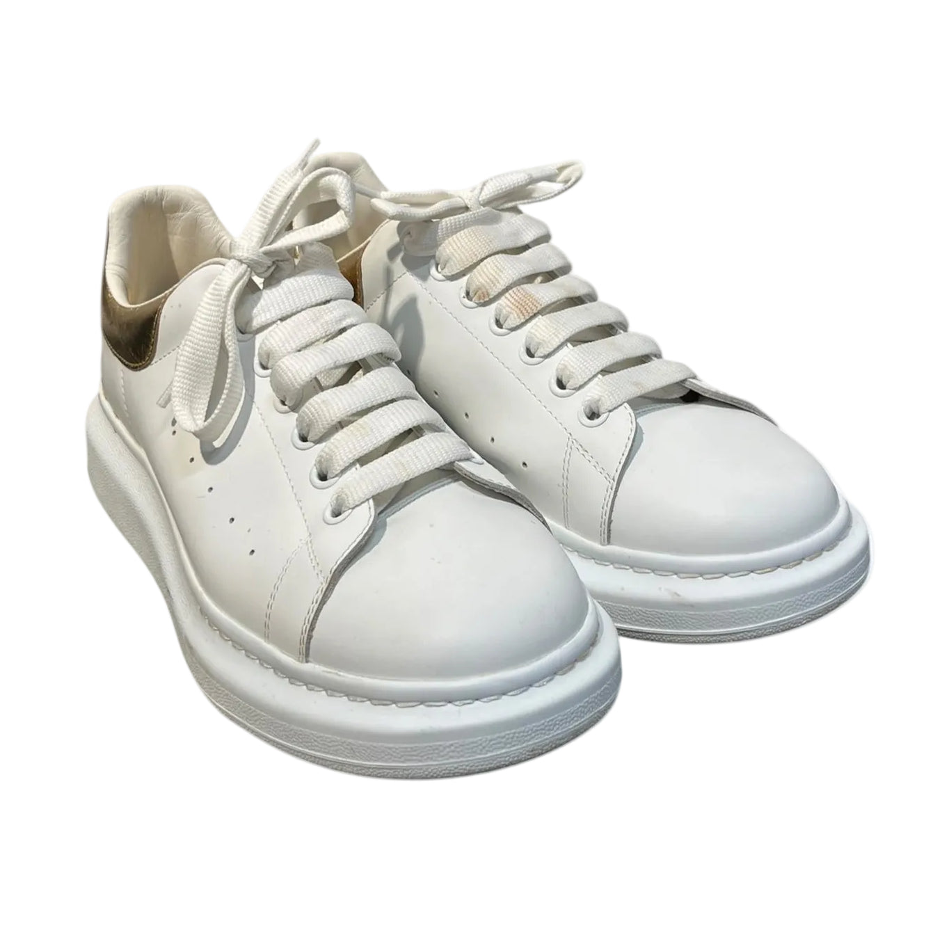 Alexander McQueen/Low-Sneakers/US 10.5/Leather/WHT/larry sneakers white and gold view 1