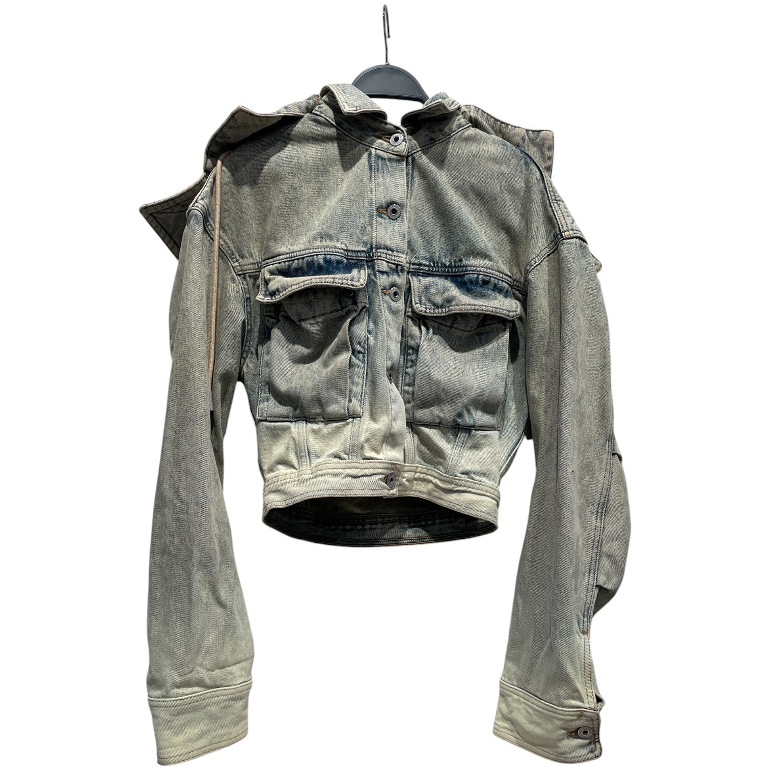 OFF-WHITE/Denim Jkt/44/Denim/BLU/Giant Hood acid wash view 1