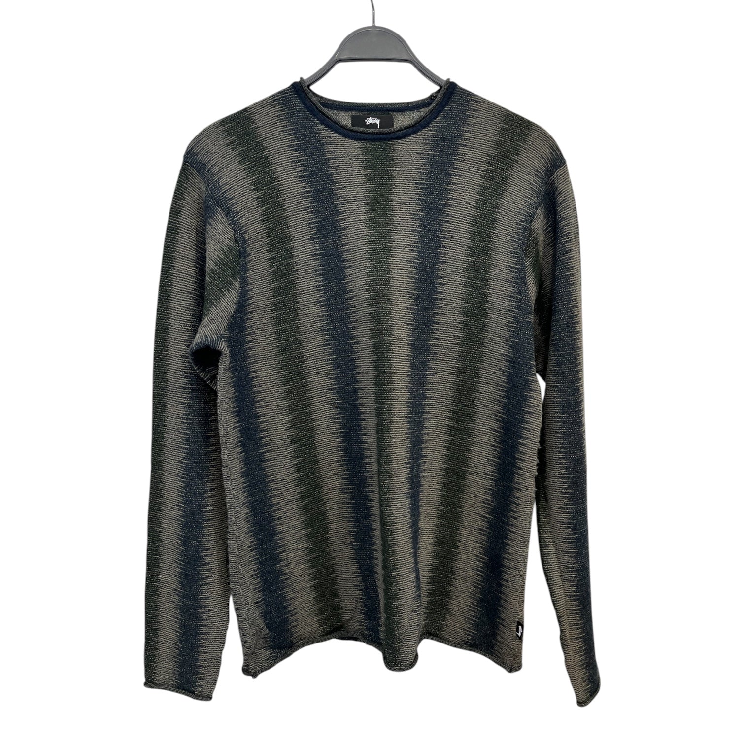 STUSSY/Sweater/L/Stripe/Wool/GRN/shadow stripe sweater olive view 1