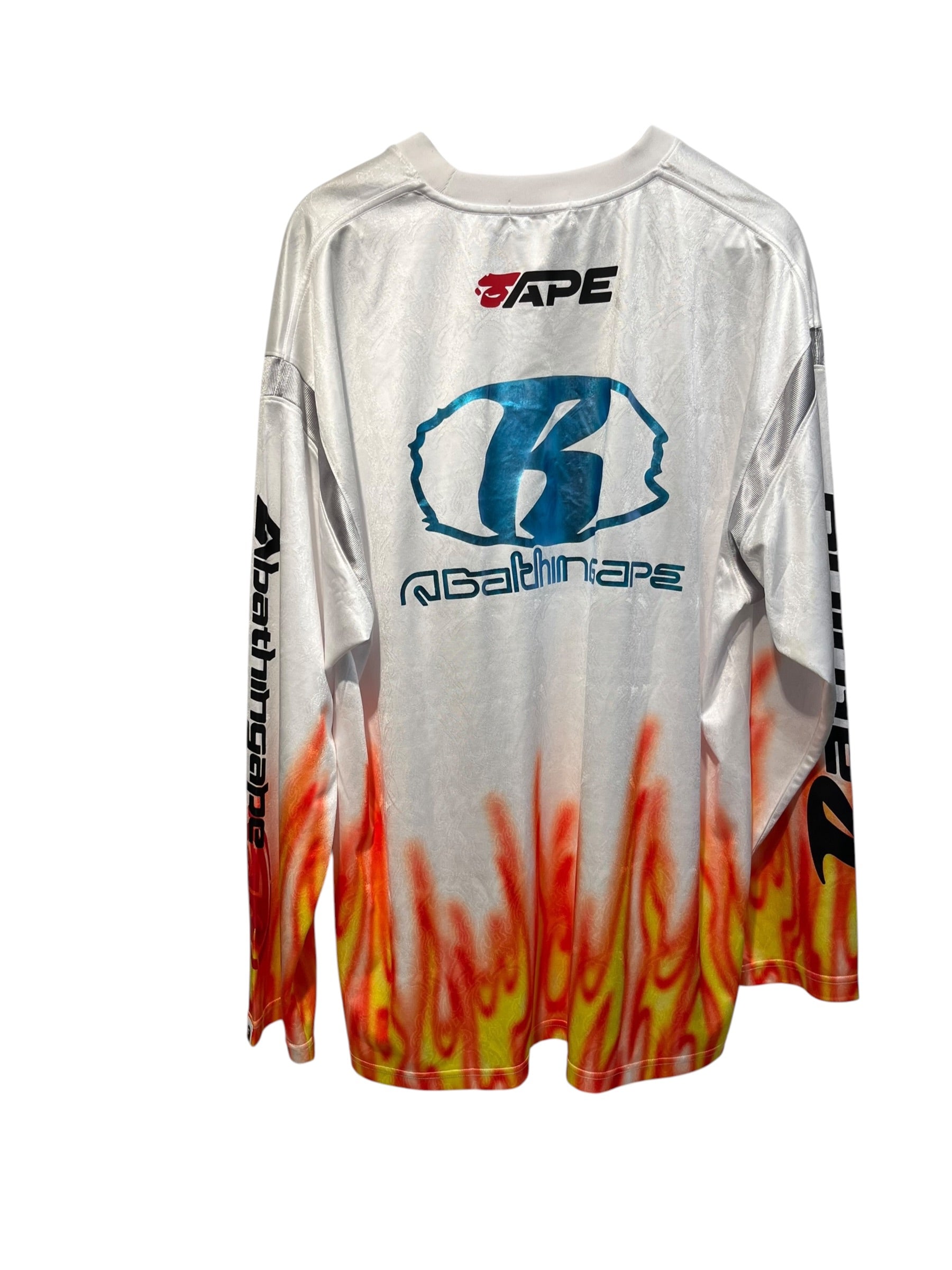 A BATHING APE/LS T-Shirt/XXL/Polyester/WHT/Graphic/flame football jersey blu monk view 2