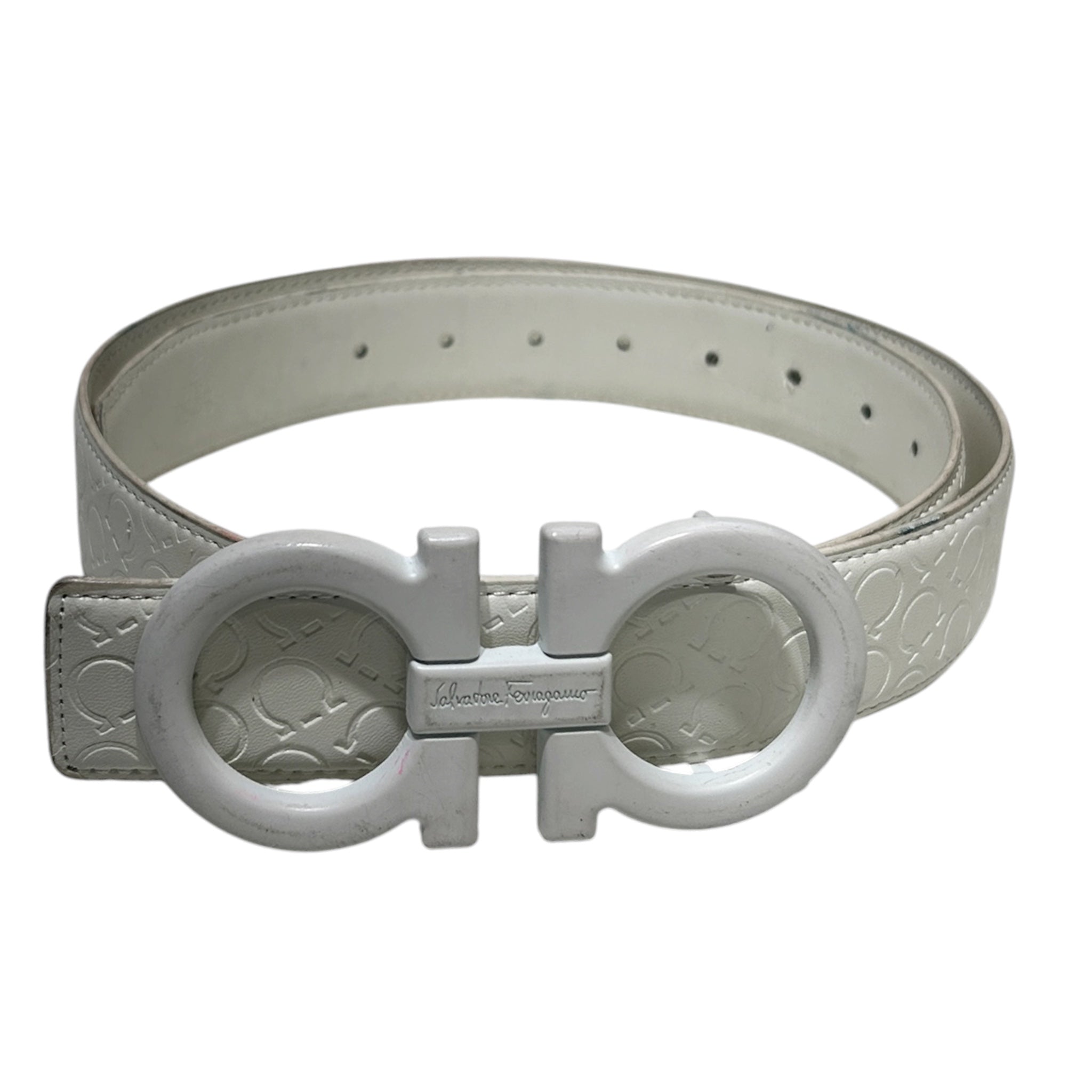 Salvatore Ferragamo/Belt/Leather/WHT/M's/ALL WHITE MONOGRAM EMBOSSED view 1
