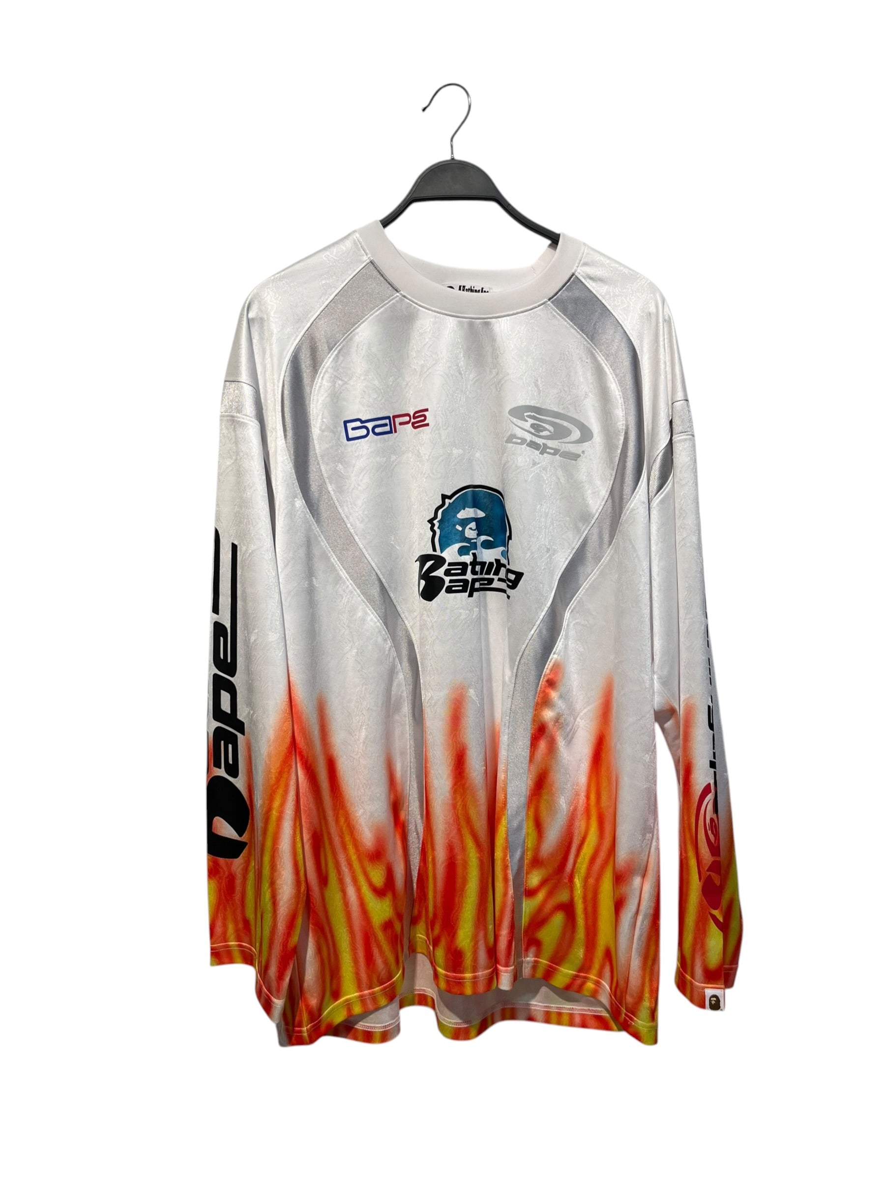 A BATHING APE/LS T-Shirt/XXL/Polyester/WHT/Graphic/flame football jersey blu monk view 1