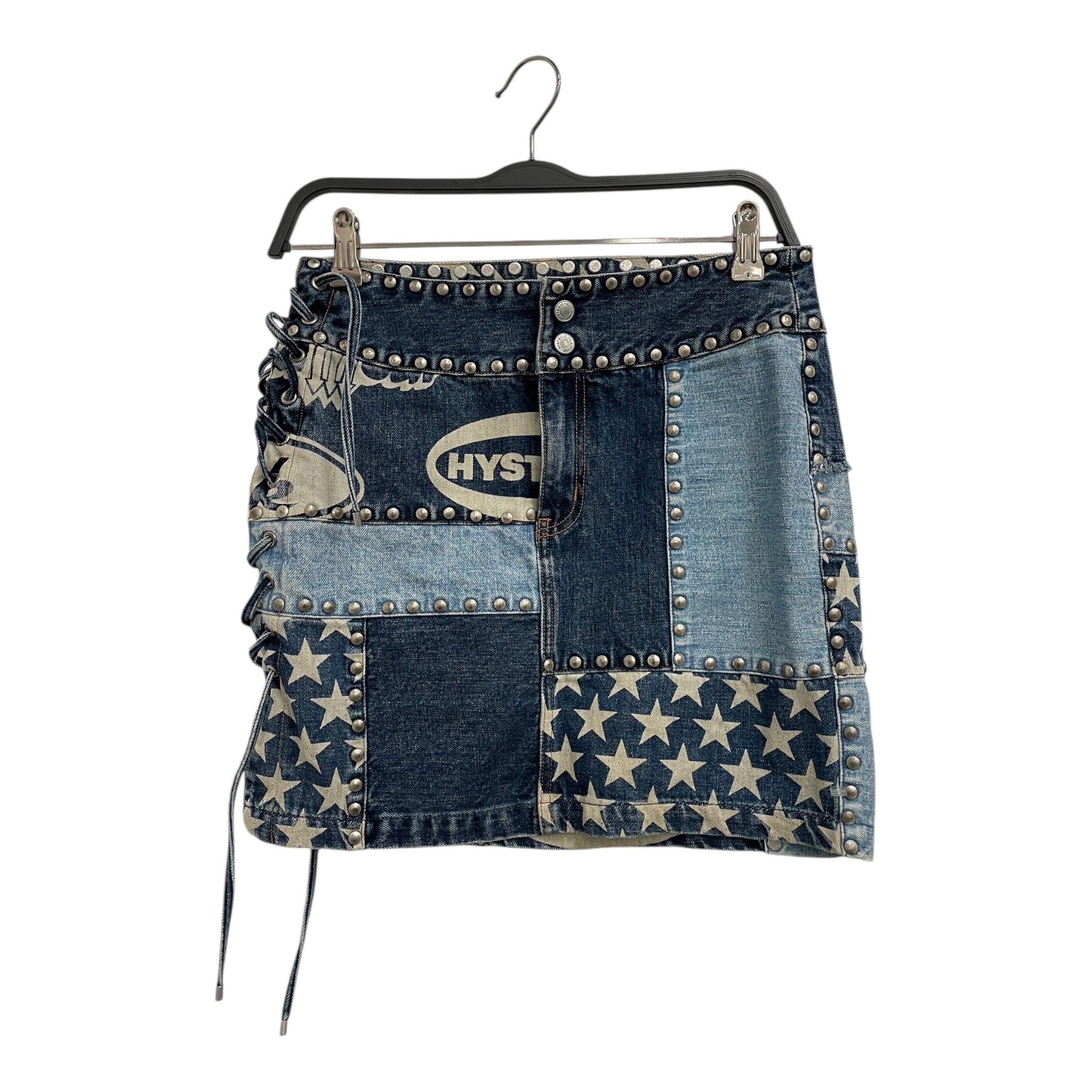 HYSTERIC GLAMOUR/Skirt/S/All Over Print/Denim/BLU/patchwork, studds view 1