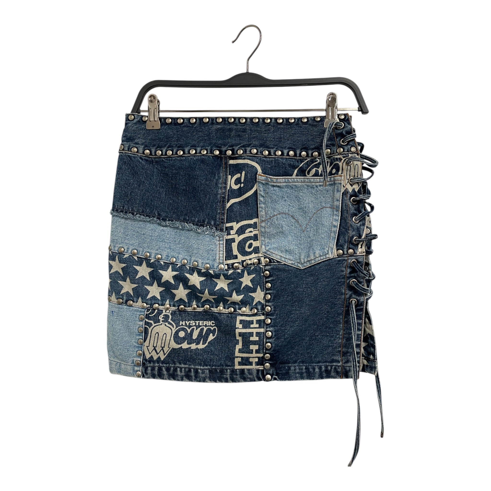 HYSTERIC GLAMOUR/Skirt/S/All Over Print/Denim/BLU/patchwork, studds view 2
