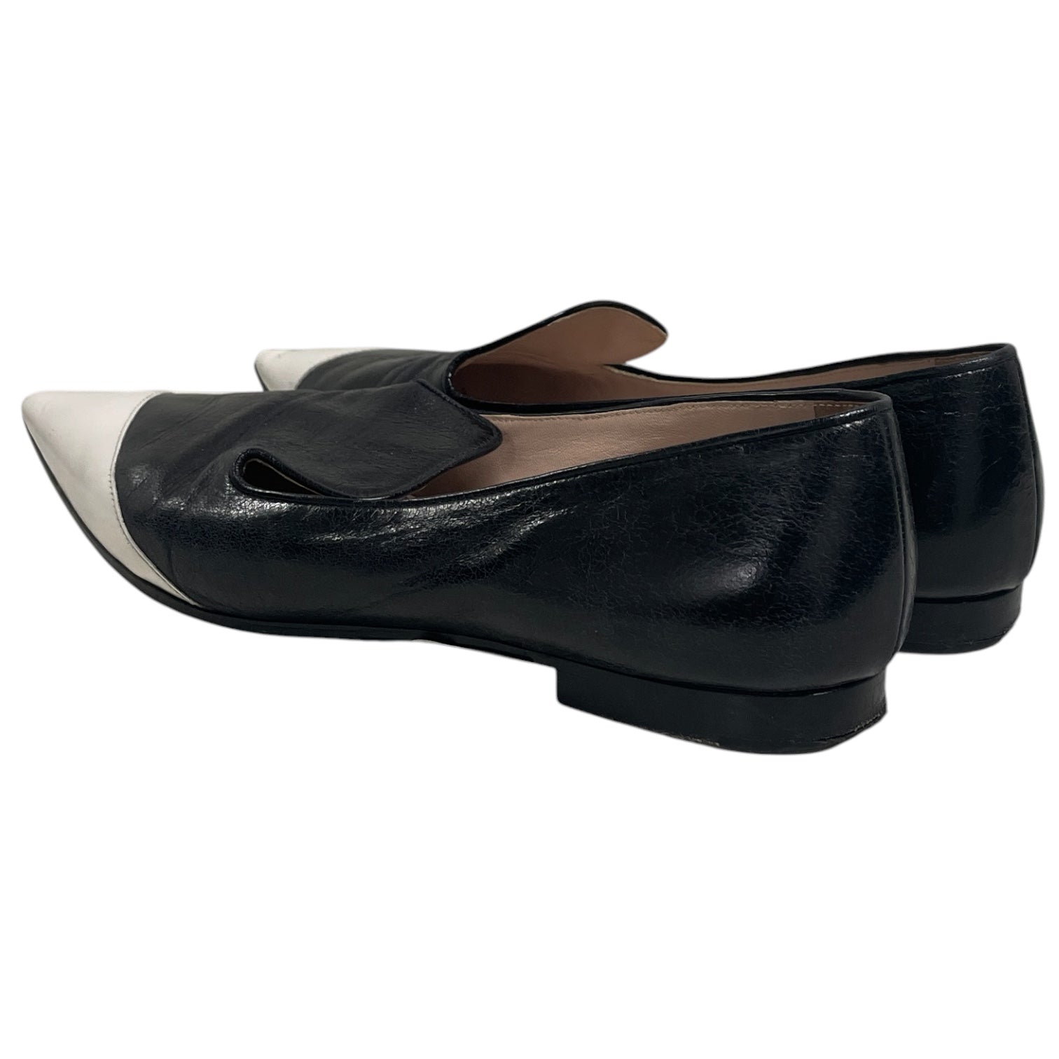 MIU MIU/Flat Shoes/US 6.5/Leather/BLK/V-Tip/WHT TIP LOAFER view 2