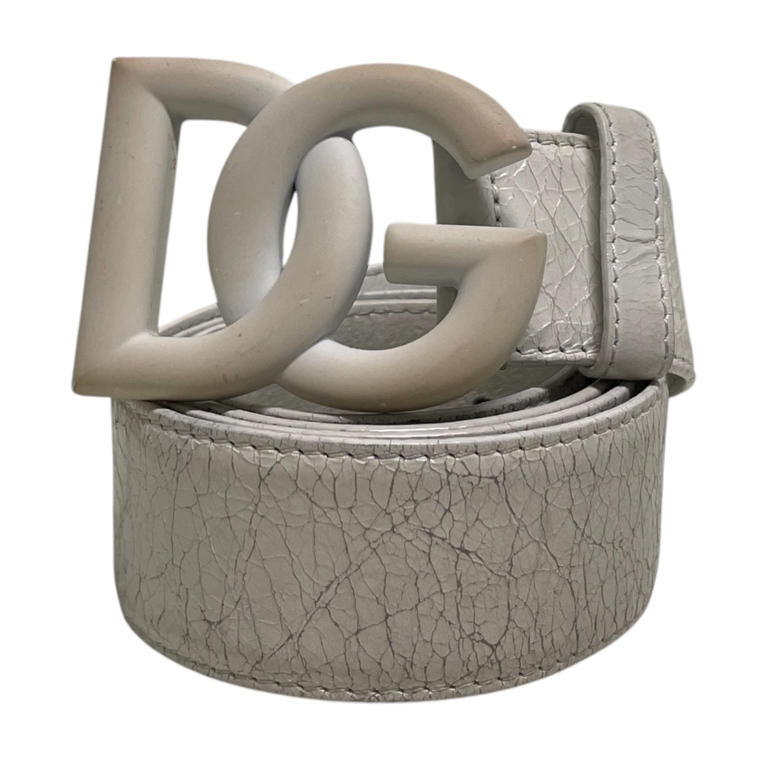 DOLCE&GABBANA/Belt/Leather/WHT/M's/CRACKED LEATHER/ DG MAT BUCKLE view 1
