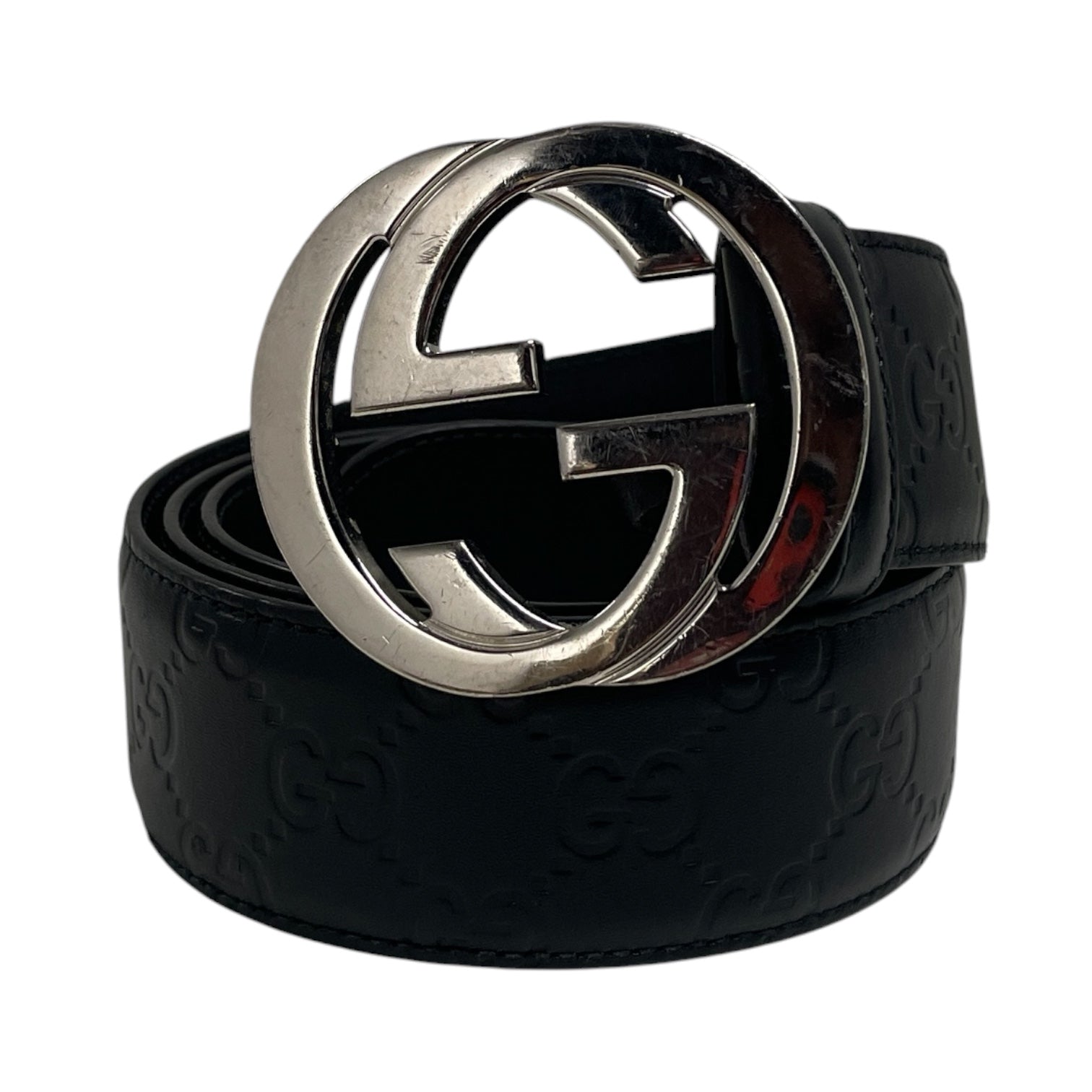 GUCCI/Belt/Monogram/Leather/BLK/M's/GUCCISIMA/ SLV GG/ 100/40 view 1