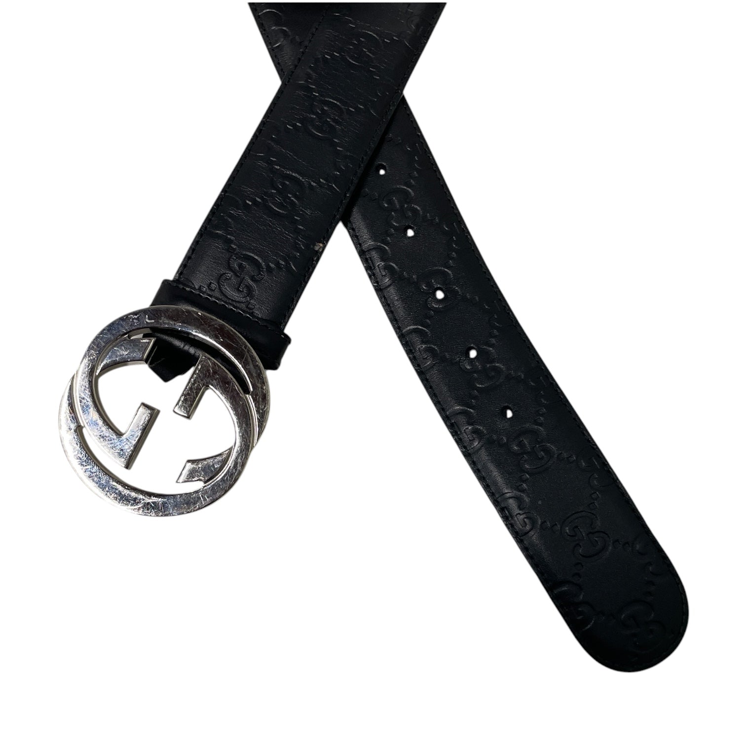GUCCI/Belt/Monogram/Leather/BLK/M's/GUCCISIMA/ SLV GG/ 100/40 view 2