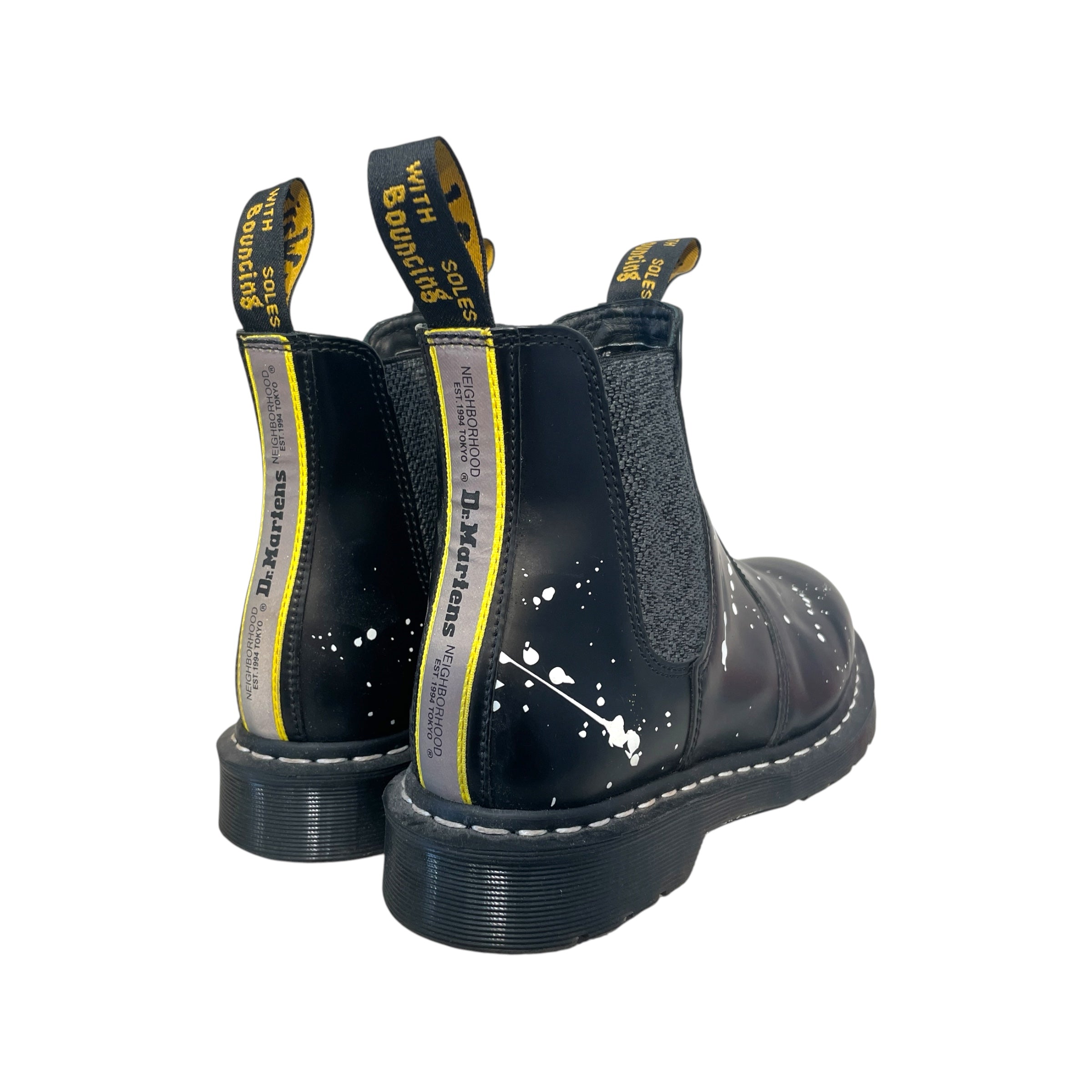 Dr.Martens/NEIGHBORHOOD/Chelsea Boots/US 9/All Over Print/Leather/BLK/Paint Splatter Boot view 2