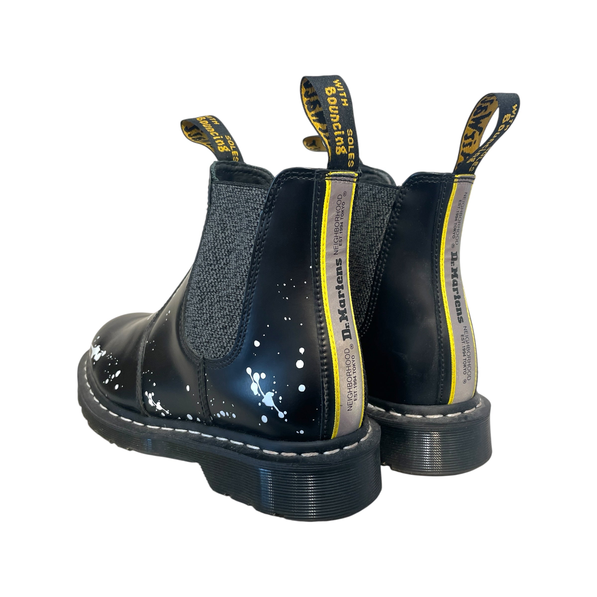 Dr.Martens/NEIGHBORHOOD/Chelsea Boots/US 9/All Over Print/Leather/BLK/Paint Splatter Boot view 3