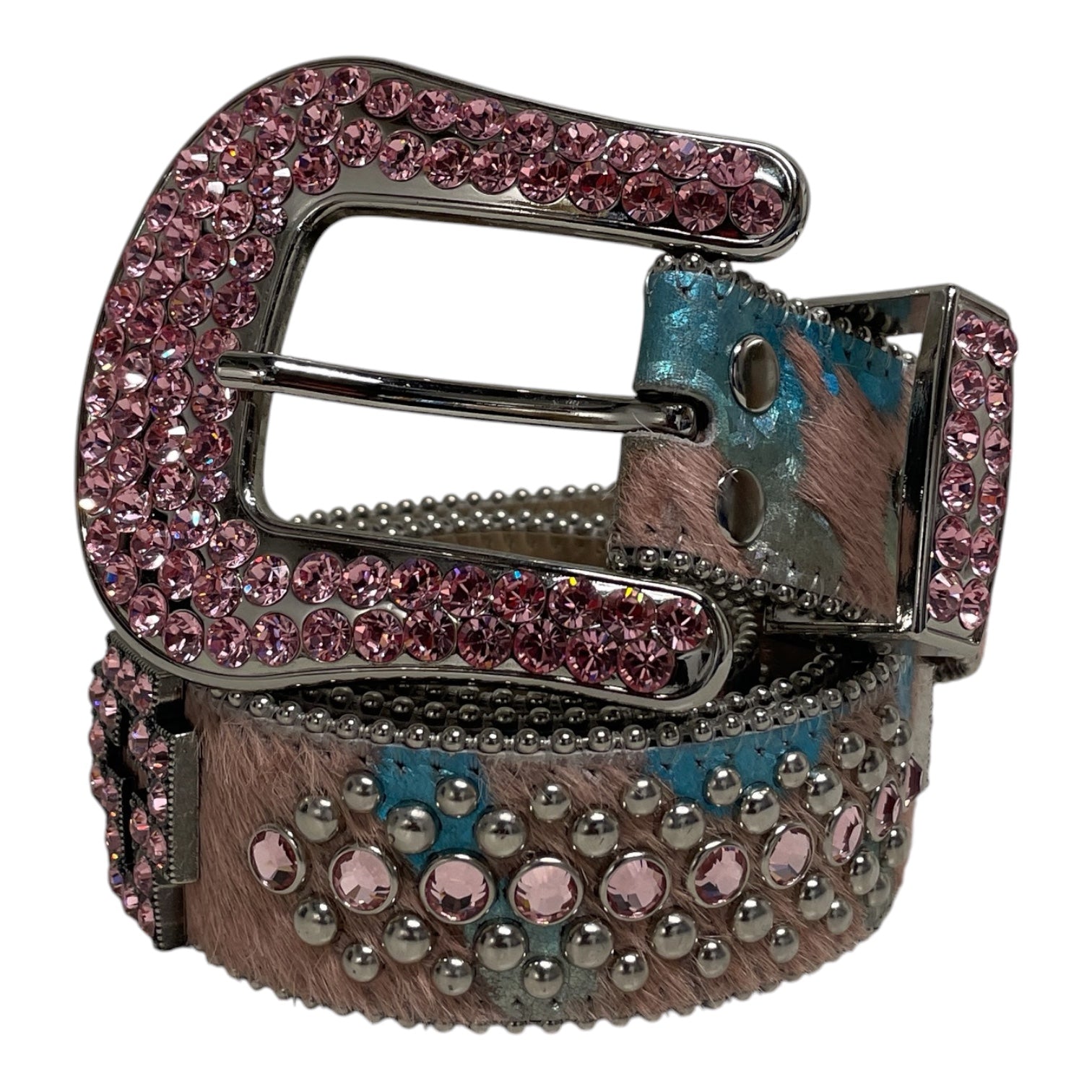 b.b.simon/Belt/Animal Pattern/Leather/PNK/M's/SIZE 36/PINK RHINESTONES/BLU view 1