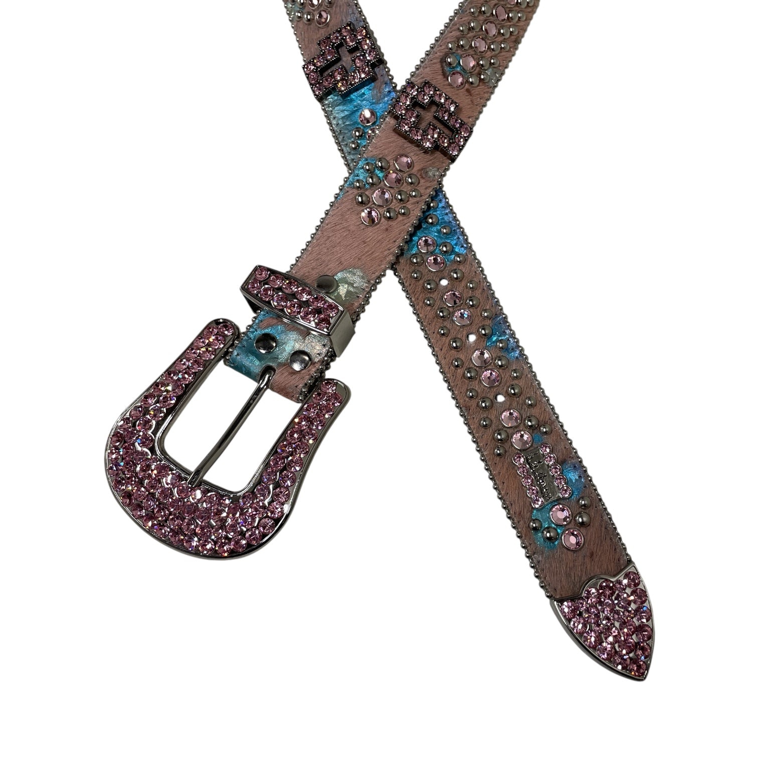 b.b.simon/Belt/Animal Pattern/Leather/PNK/M's/SIZE 36/PINK RHINESTONES/BLU view 2