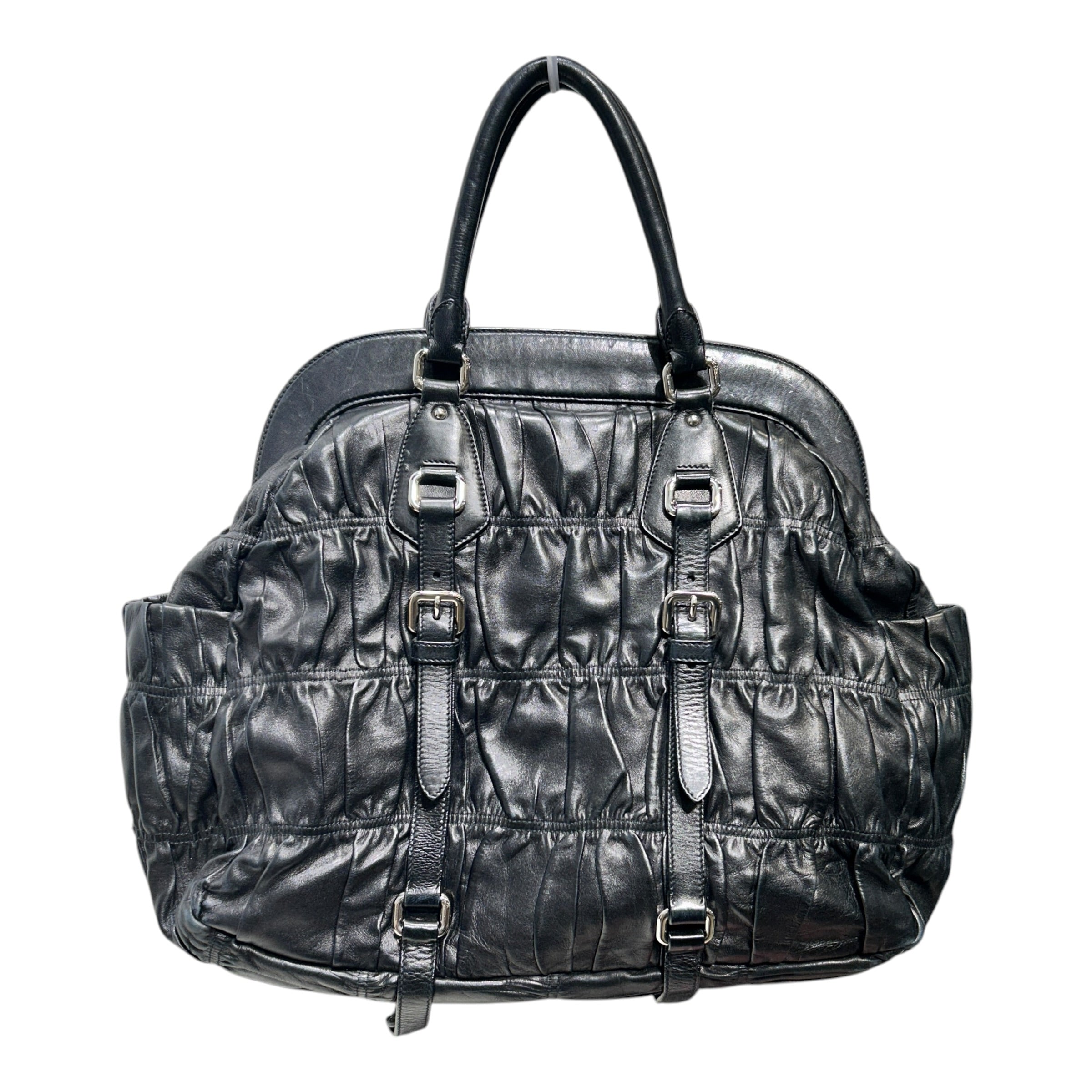 PRADA/Hand Bag/Leather/BLK/gauffre napa view 2
