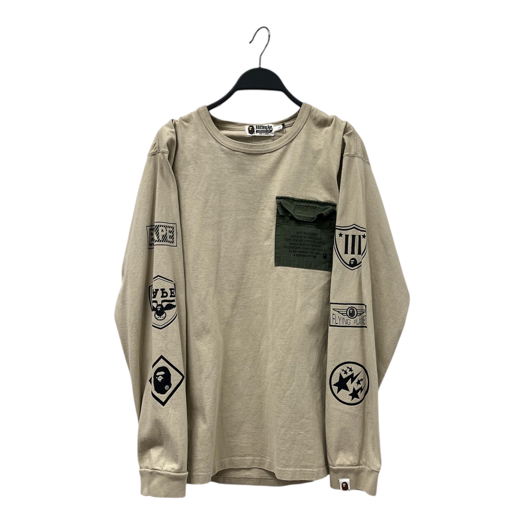 A BATHING APE/LS T-Shirt/L/Cotton/CRM/GREEN POCKET view 1