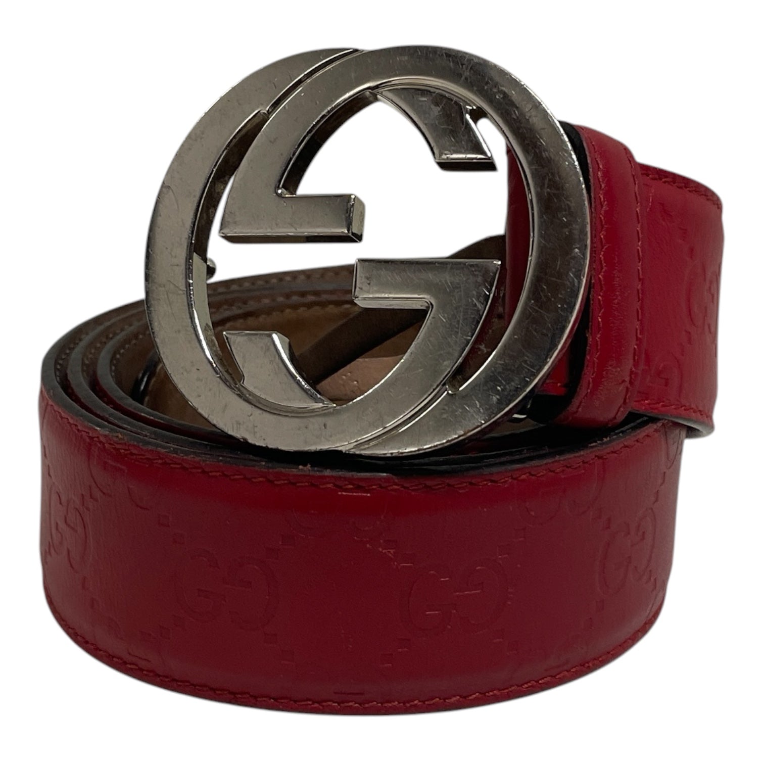 GUCCI/Belt/Monogram/Leather/RED/M's/GUCCISIMA/ SLV GG/ 104-42 view 1