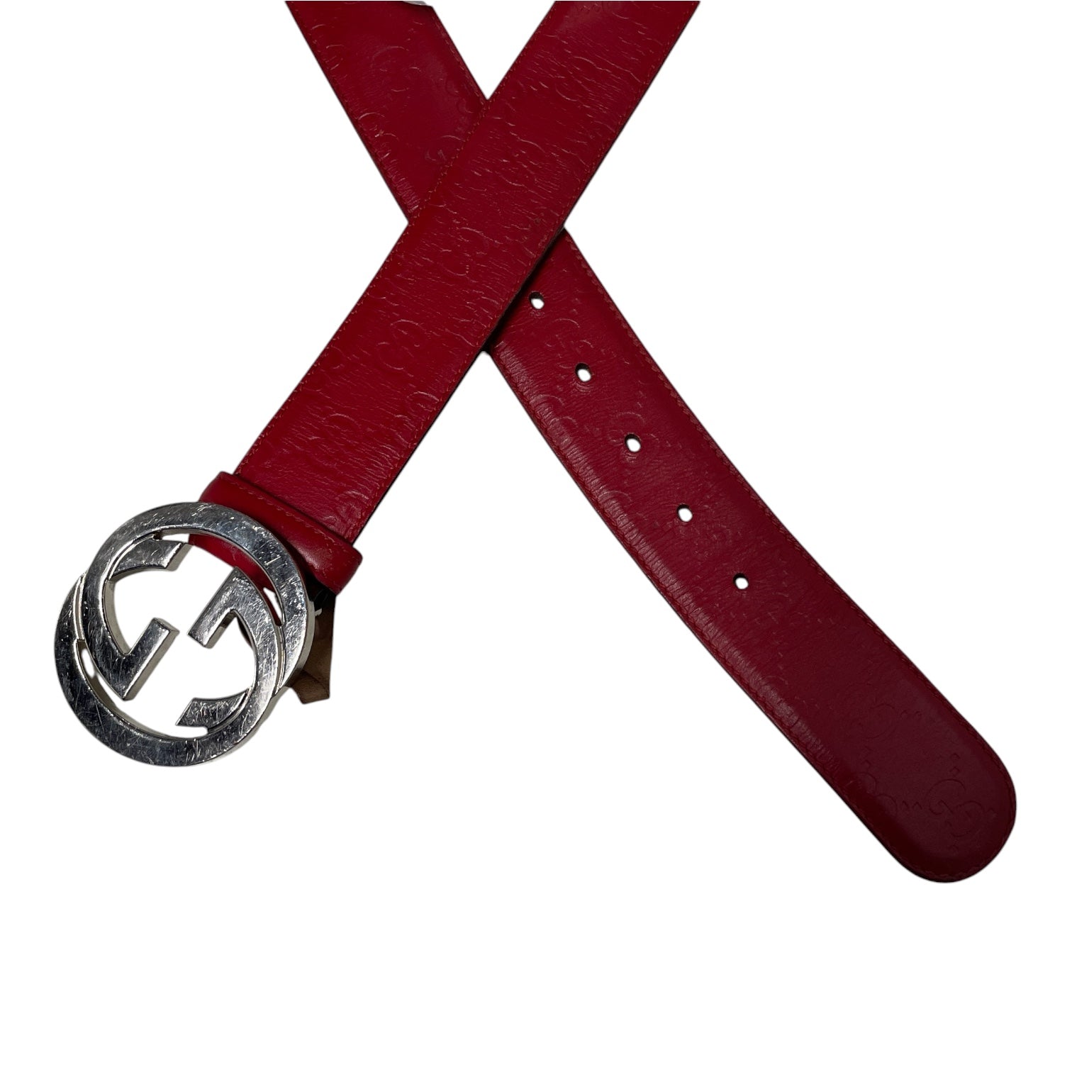 GUCCI/Belt/Monogram/Leather/RED/M's/GUCCISIMA/ SLV GG/ 104-42 view 2