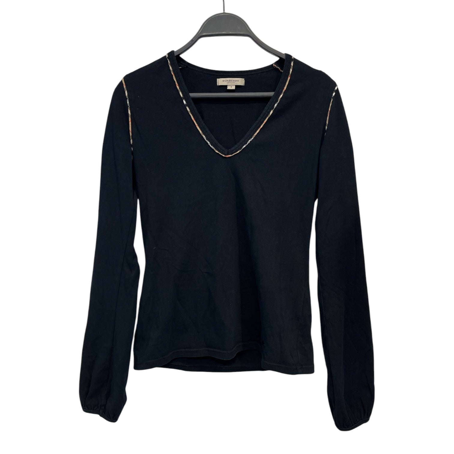 BURBERRY LONDON/LS T-Shirt/S/Cotton/BLK/checkered trim / poland view 1