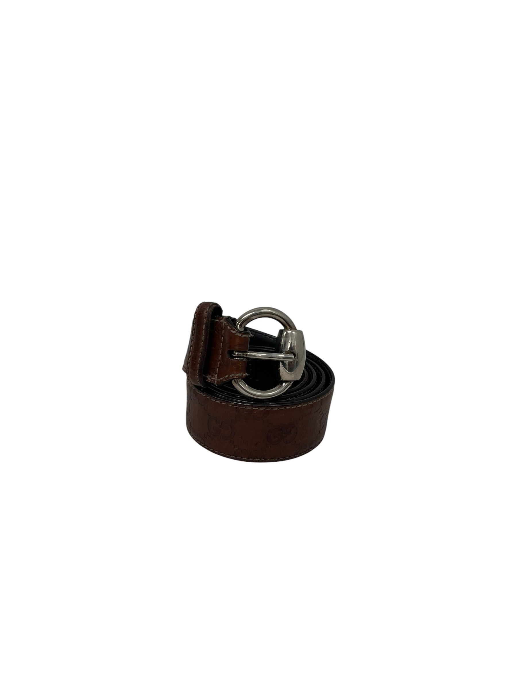 GUCCI/Belt/Monogram/Leather/BRW/M's/LIGHT BROWN, SILVER BUCKLE view 1