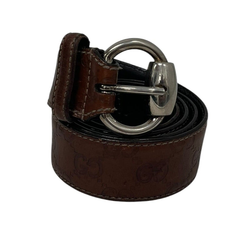 GUCCI/Belt/Monogram/Leather/BRW/M's/LIGHT BROWN, SILVER BUCKLE view 1