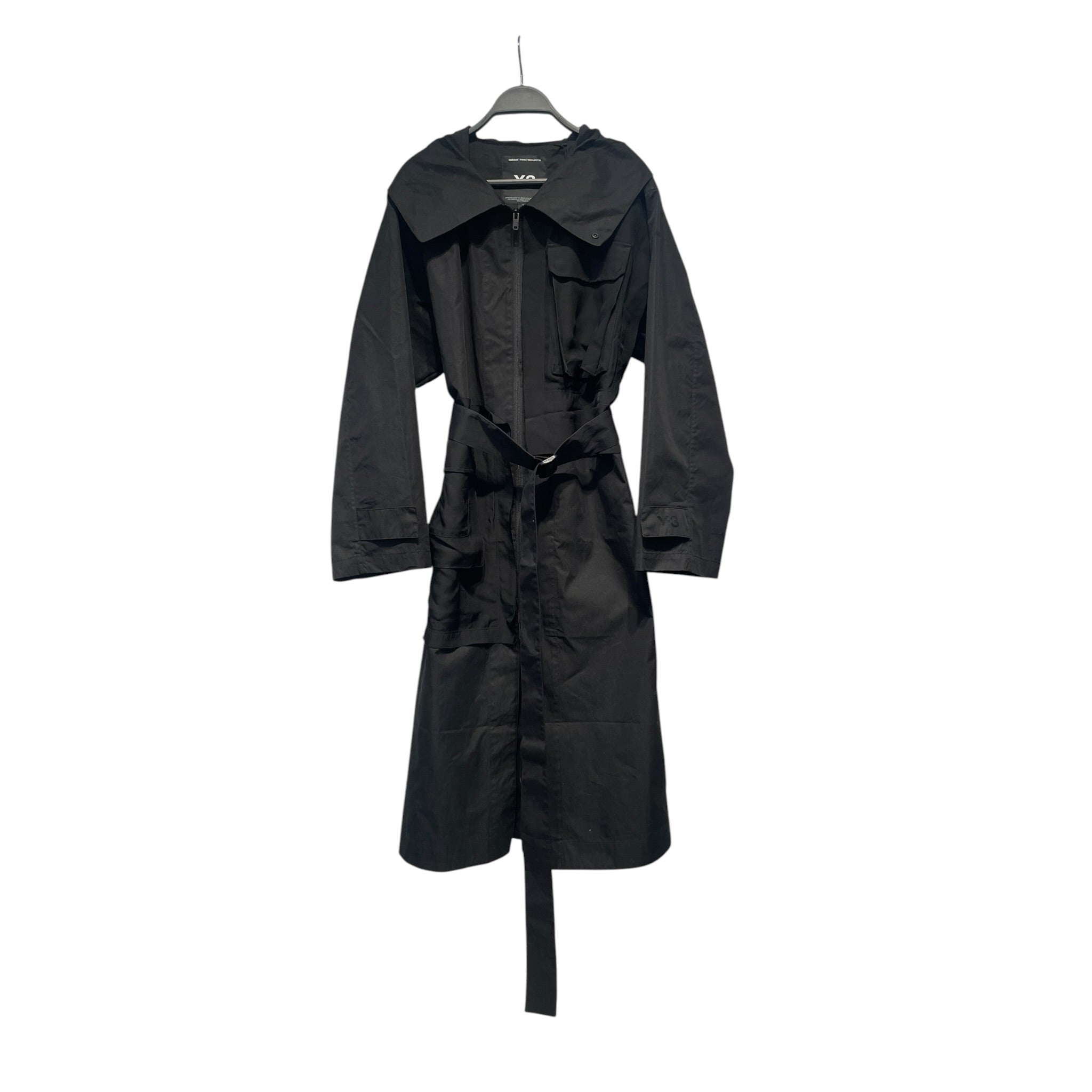 Y-3/Trench Coat/XS/Polyester/BLK/PANNEL WITH FRAYED EDGE view 1