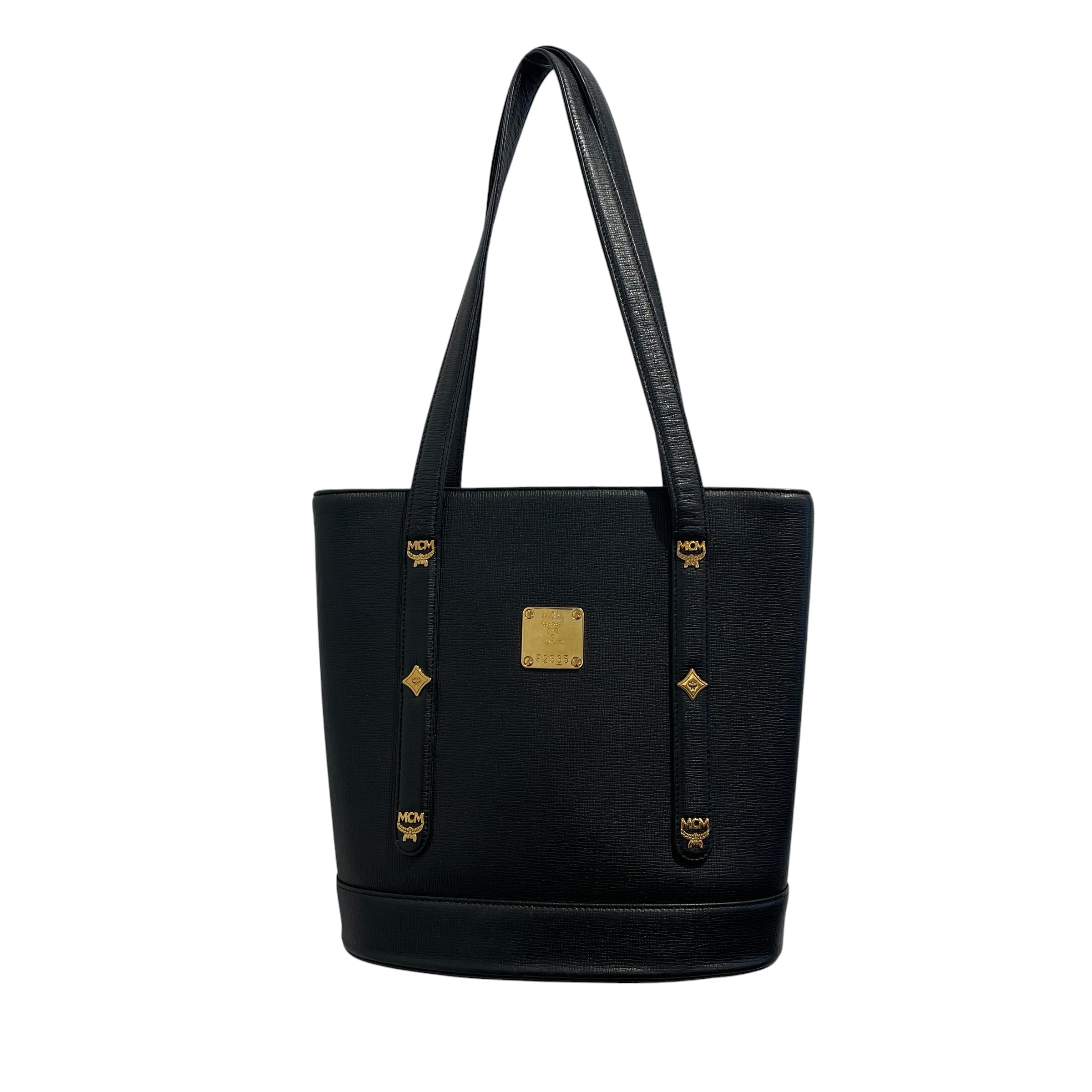 MCM/Tote Bag/Leather/BLK/Blavk tote w/ gold hardware view 1