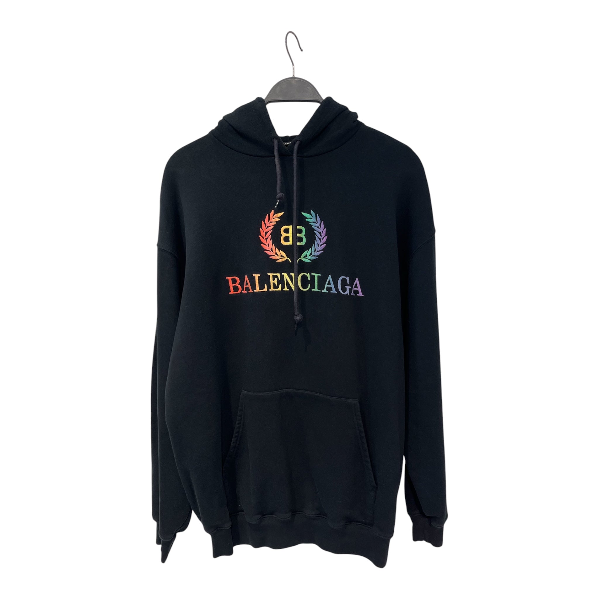 BALENCIAGA/Hoodie/M/Cotton/BLK/RAINBOW LOGO ON FRONT view 1