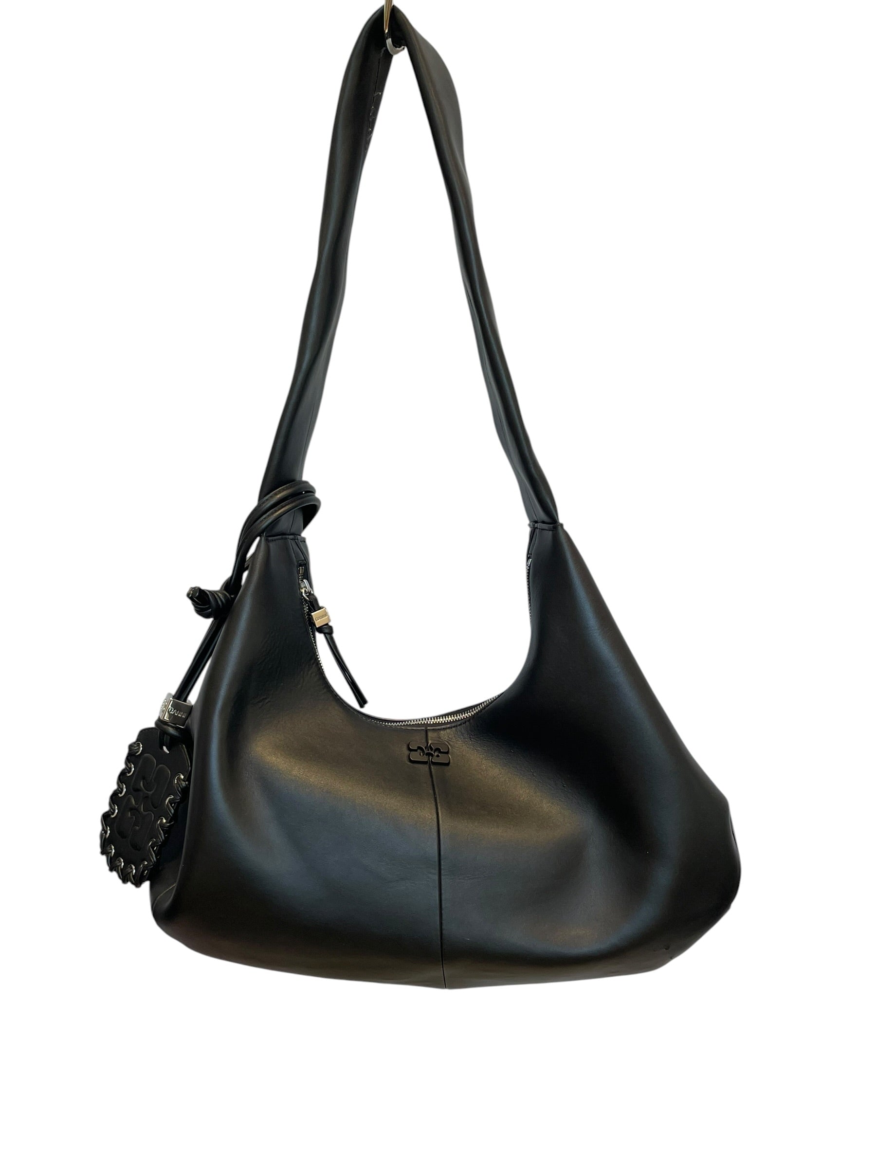 GANNI/Hand Bag/Leather/BLK/hobo bag/sil hard/mirror/squar view 1