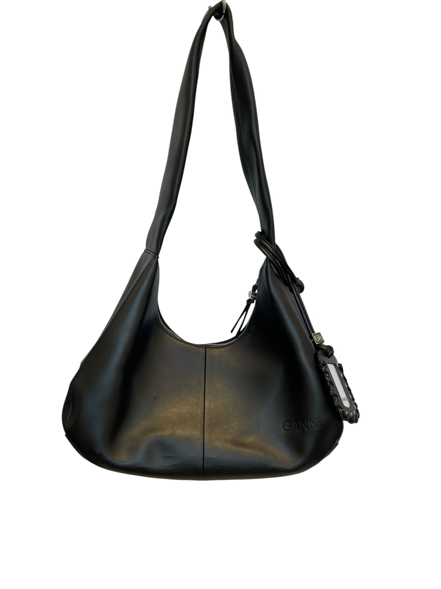 GANNI/Hand Bag/Leather/BLK/hobo bag/sil hard/mirror/squar view 2