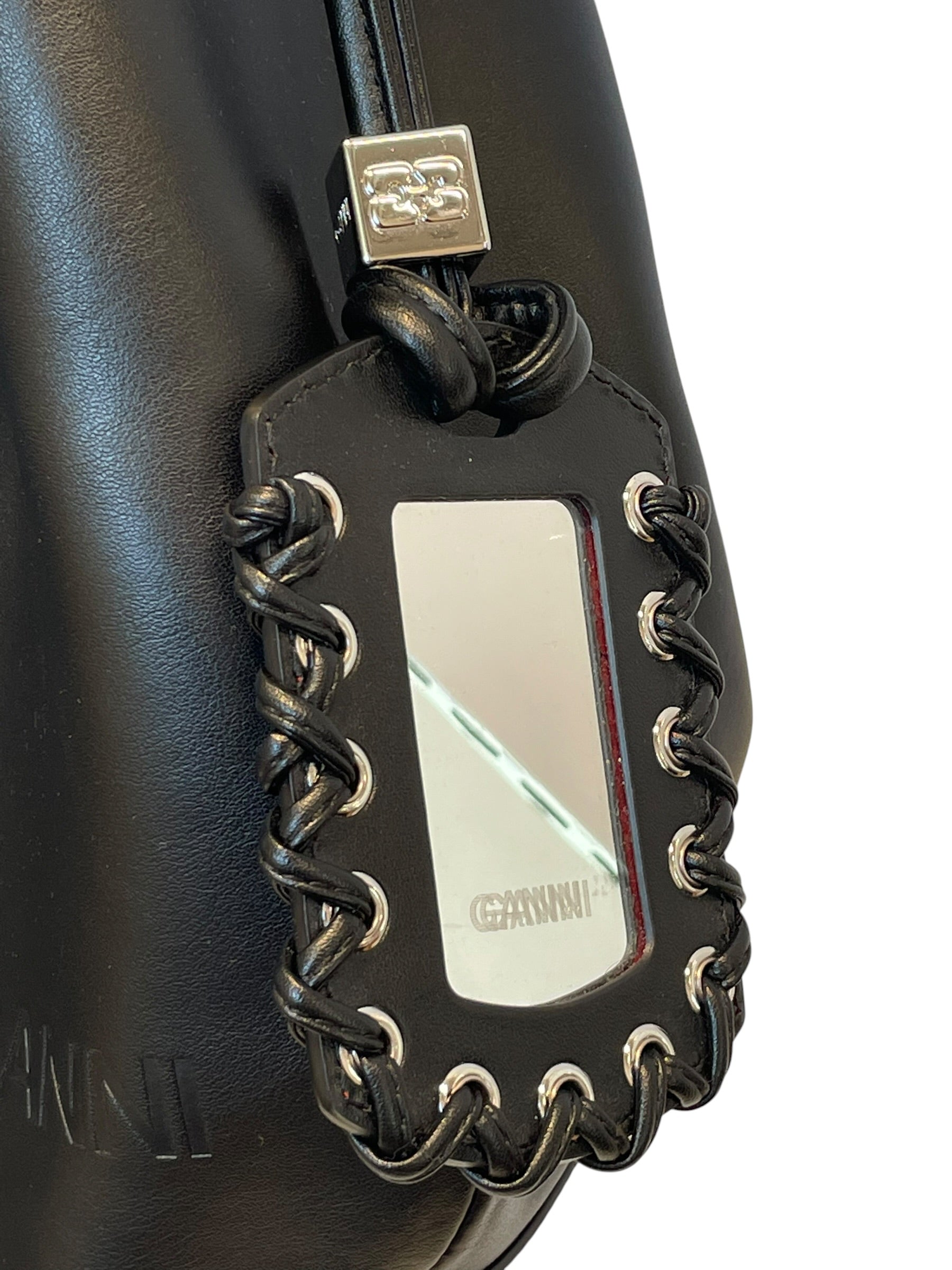 GANNI/Hand Bag/Leather/BLK/hobo bag/sil hard/mirror/squar view 5
