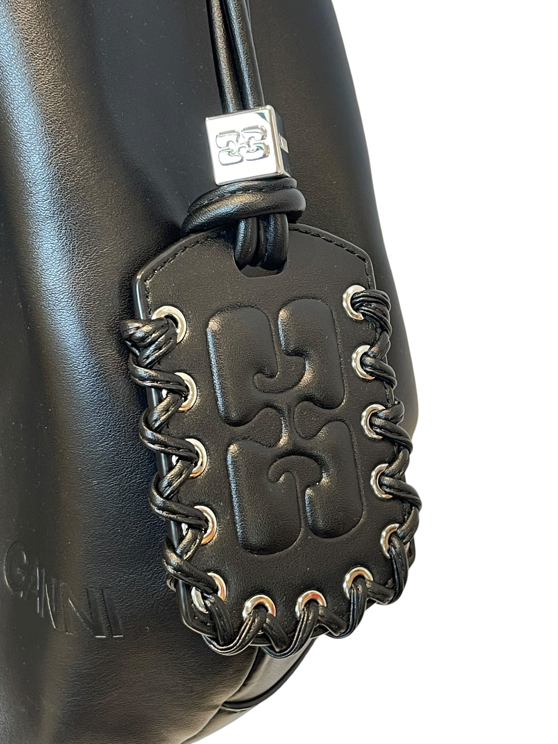 GANNI/Hand Bag/Leather/BLK/hobo bag/sil hard/mirror/squar view 6
