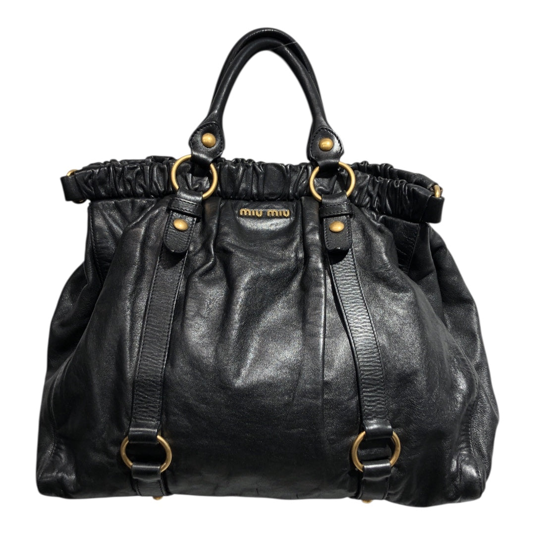MIU MIU/Hand Bag/Lambskin/BLK/vitello soft calf gathered tot view 1