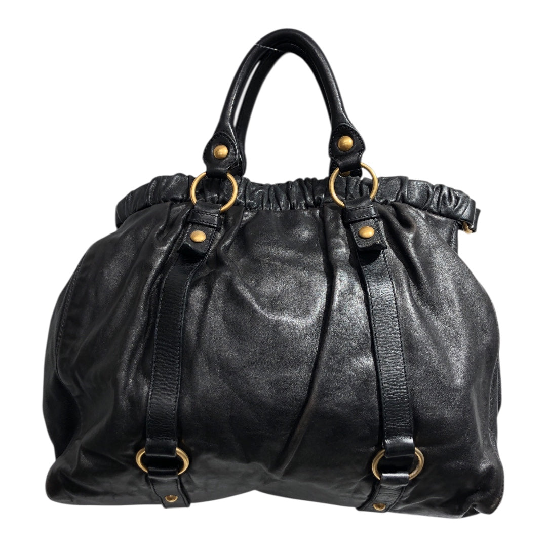 MIU MIU/Hand Bag/Lambskin/BLK/vitello soft calf gathered tot view 2