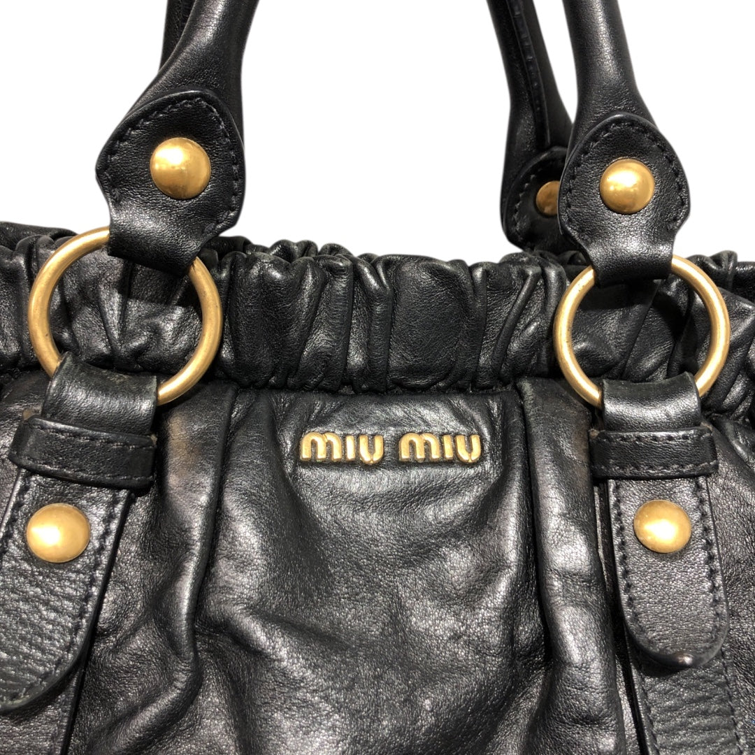 MIU MIU/Hand Bag/Lambskin/BLK/vitello soft calf gathered tot view 4